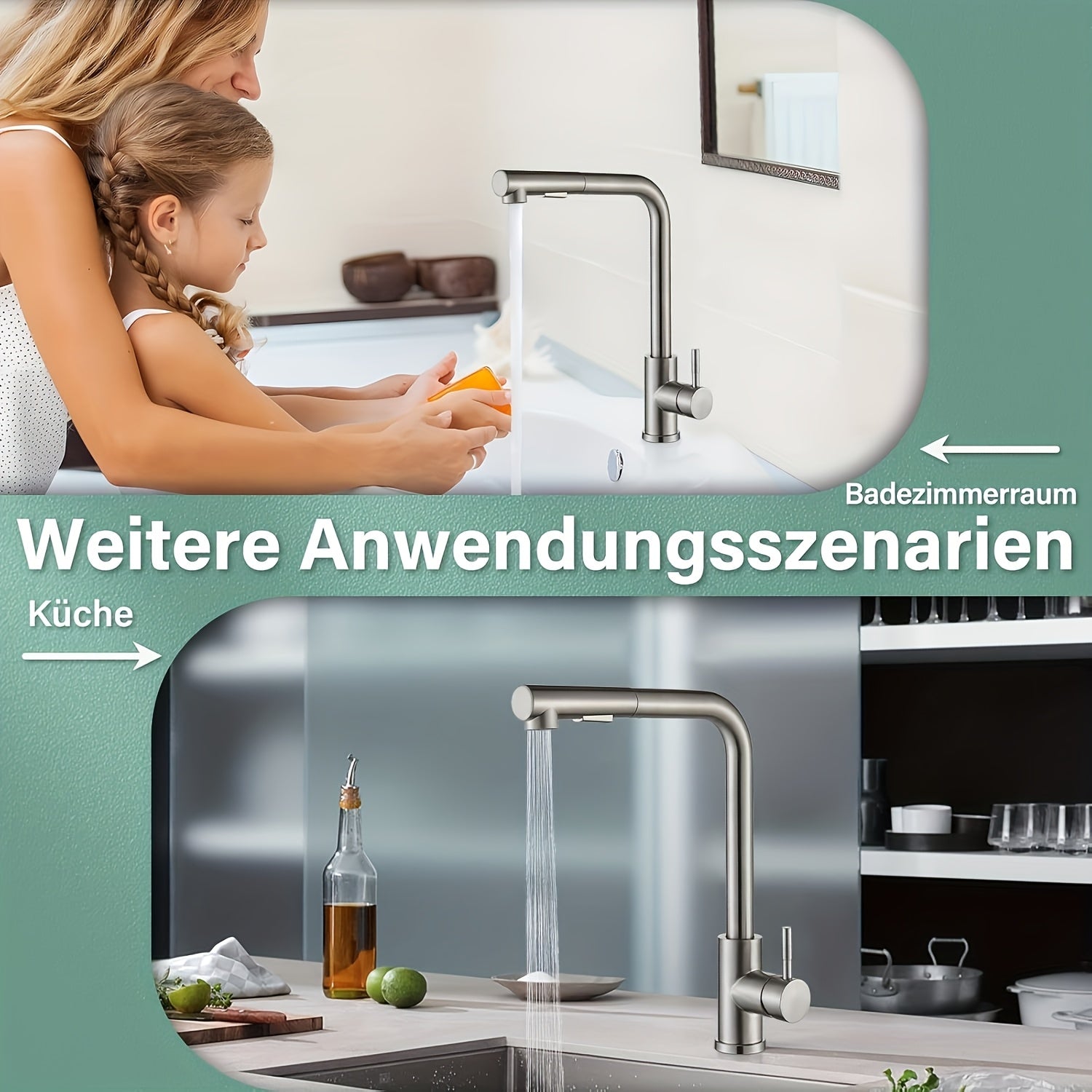 Robinet de cuisine à bec rotatif en acier inoxydable 304, acier inoxydable 304