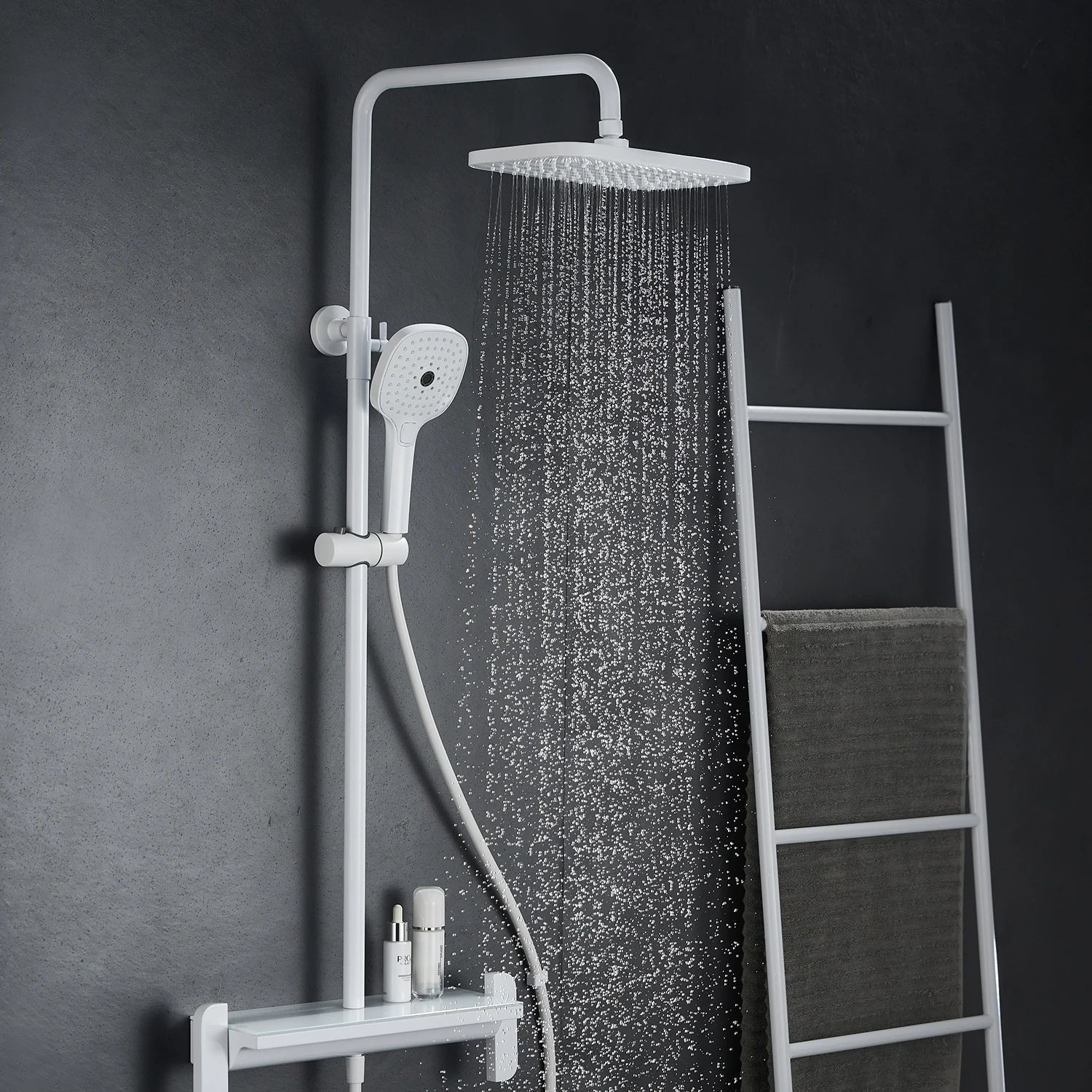 Colonne de douche blanc avec mitigeur, blanc
