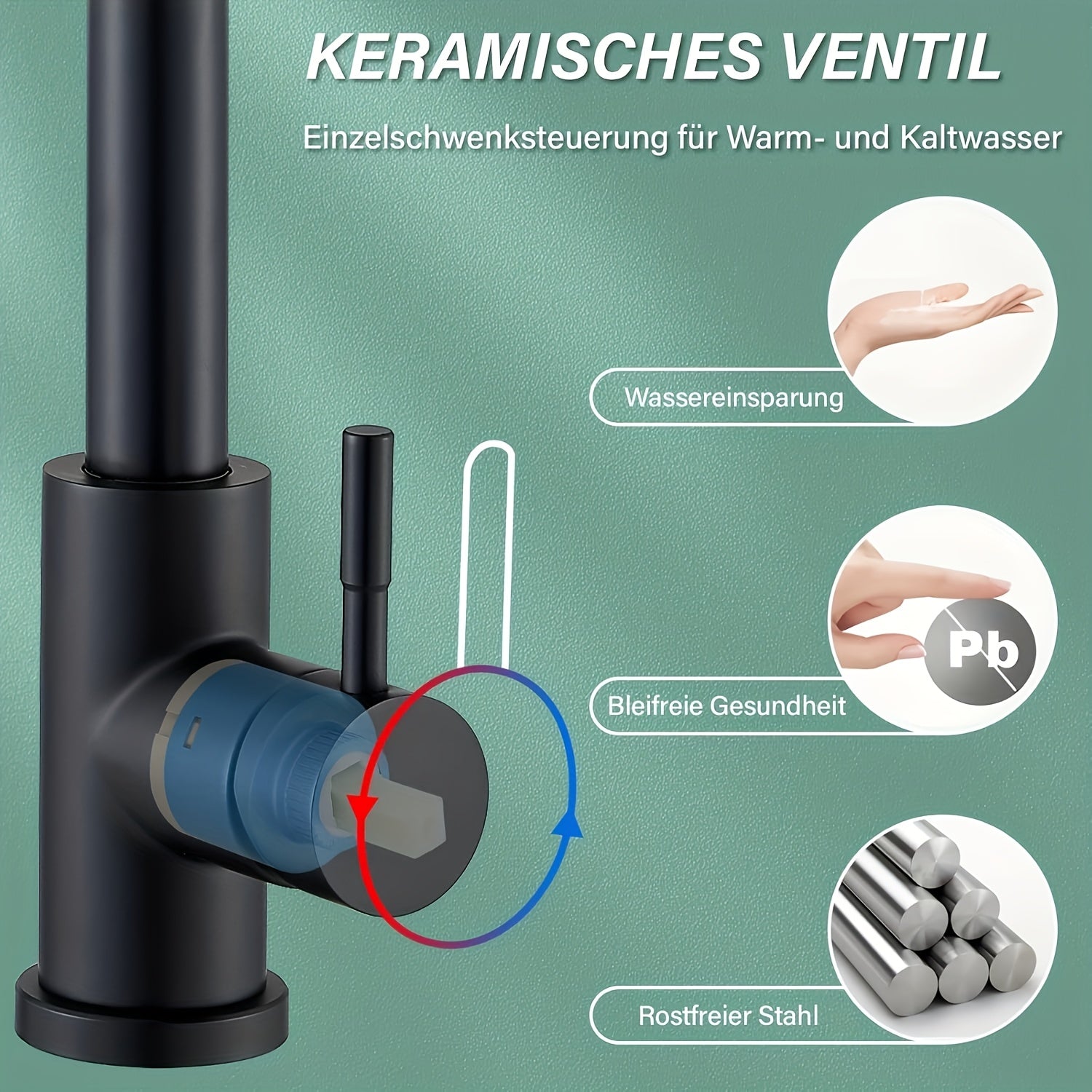 Robinet de cuisine à bec rotatif en acier inoxydable 304, raccord 1/2