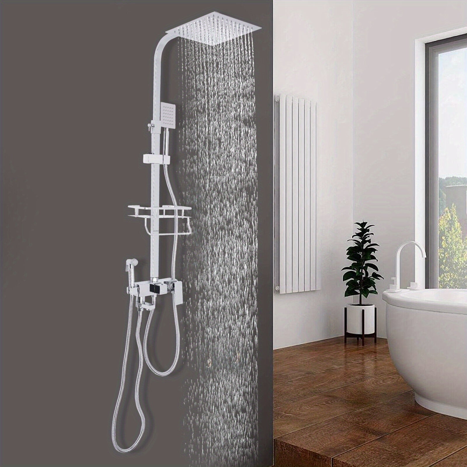 Colonne de douche carrée en inox blanc avec panier de rangement — vue 4