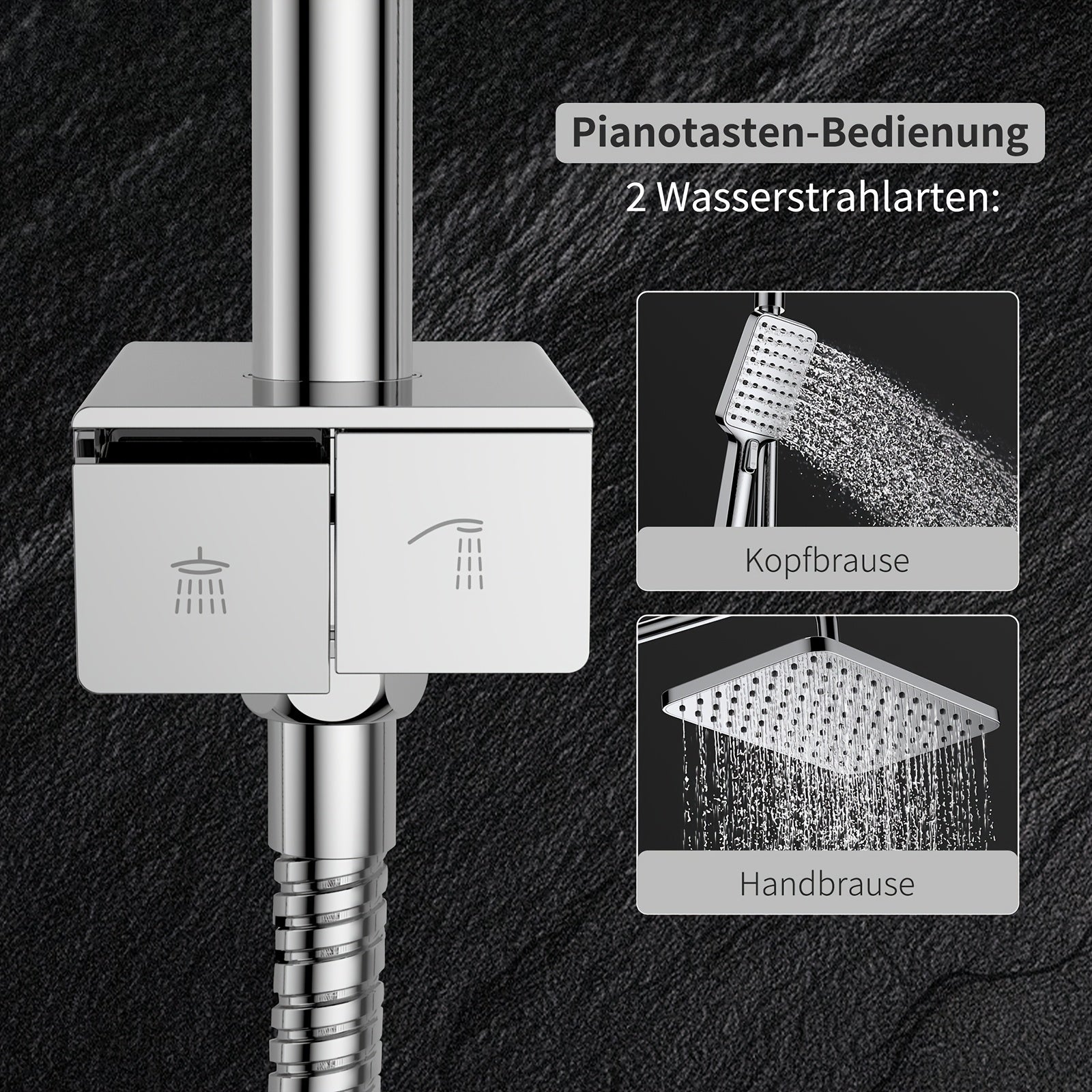 Colonne de douche chromée à deux touches piano et ciel de pluie rond — vue 3