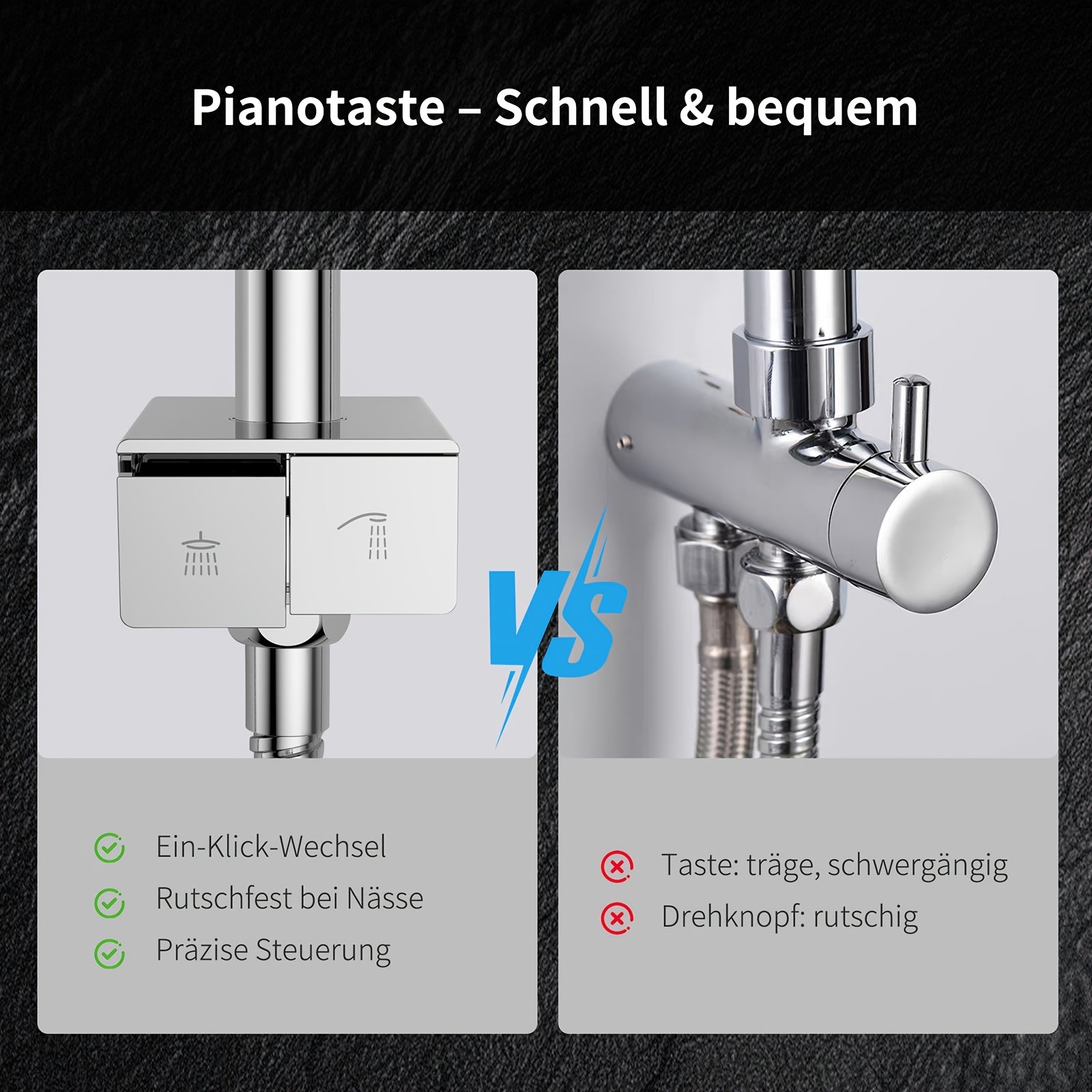 Colonne de douche chromée à deux touches piano et ciel de pluie rond — vue 4