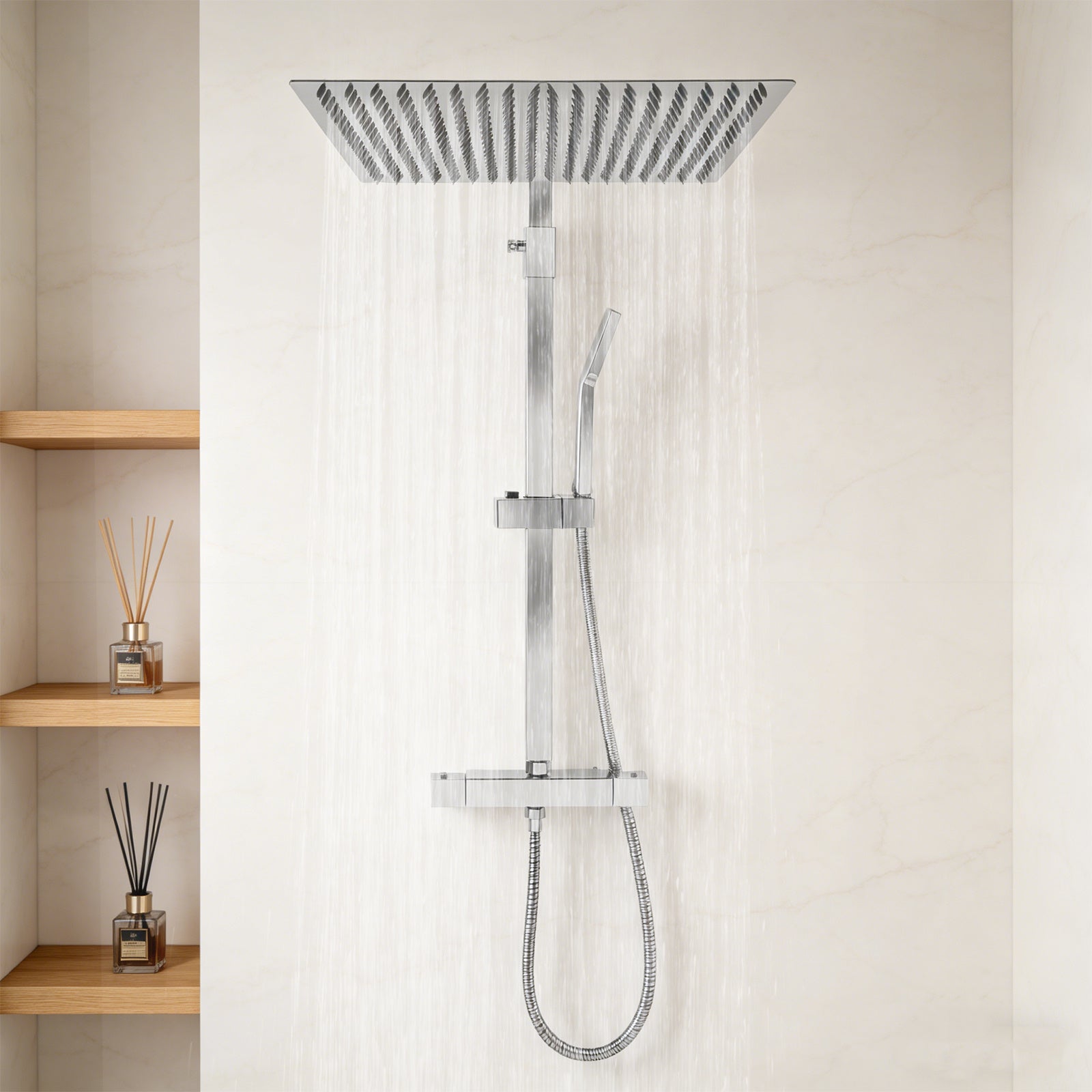 Colonne de douche chromée avec ciel de pluie 33 x 40 cm et thermostat — vue 5
