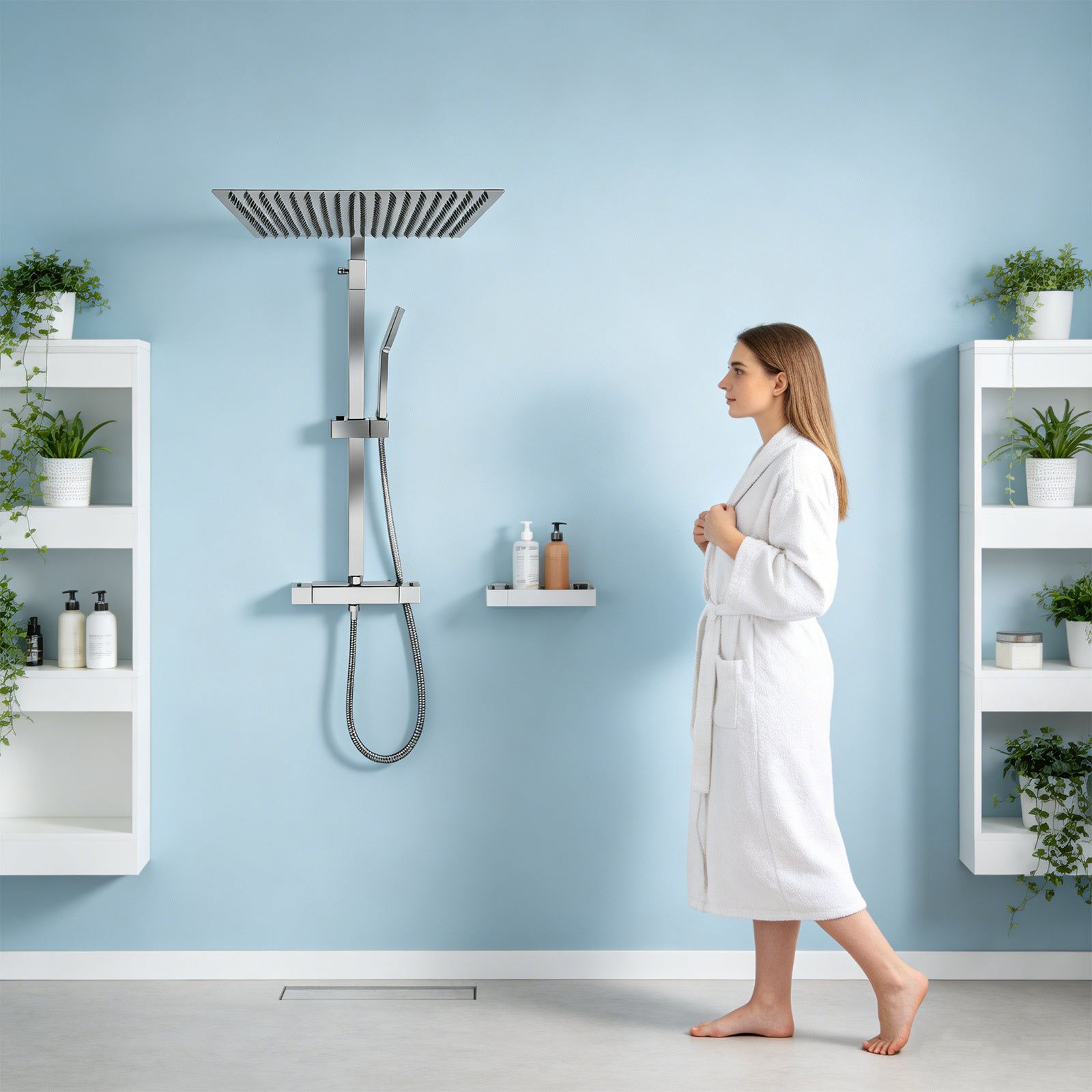 Colonne de douche chromée avec ciel de pluie 33 x 40 cm et thermostat — vue 6