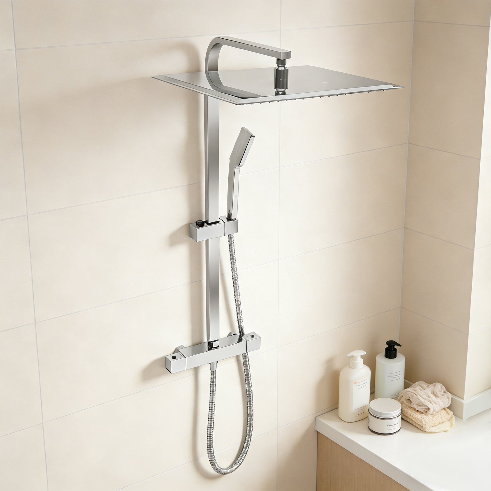 Colonne de douche chromée avec ciel de pluie 33 x 40 cm et thermostat — vue 7