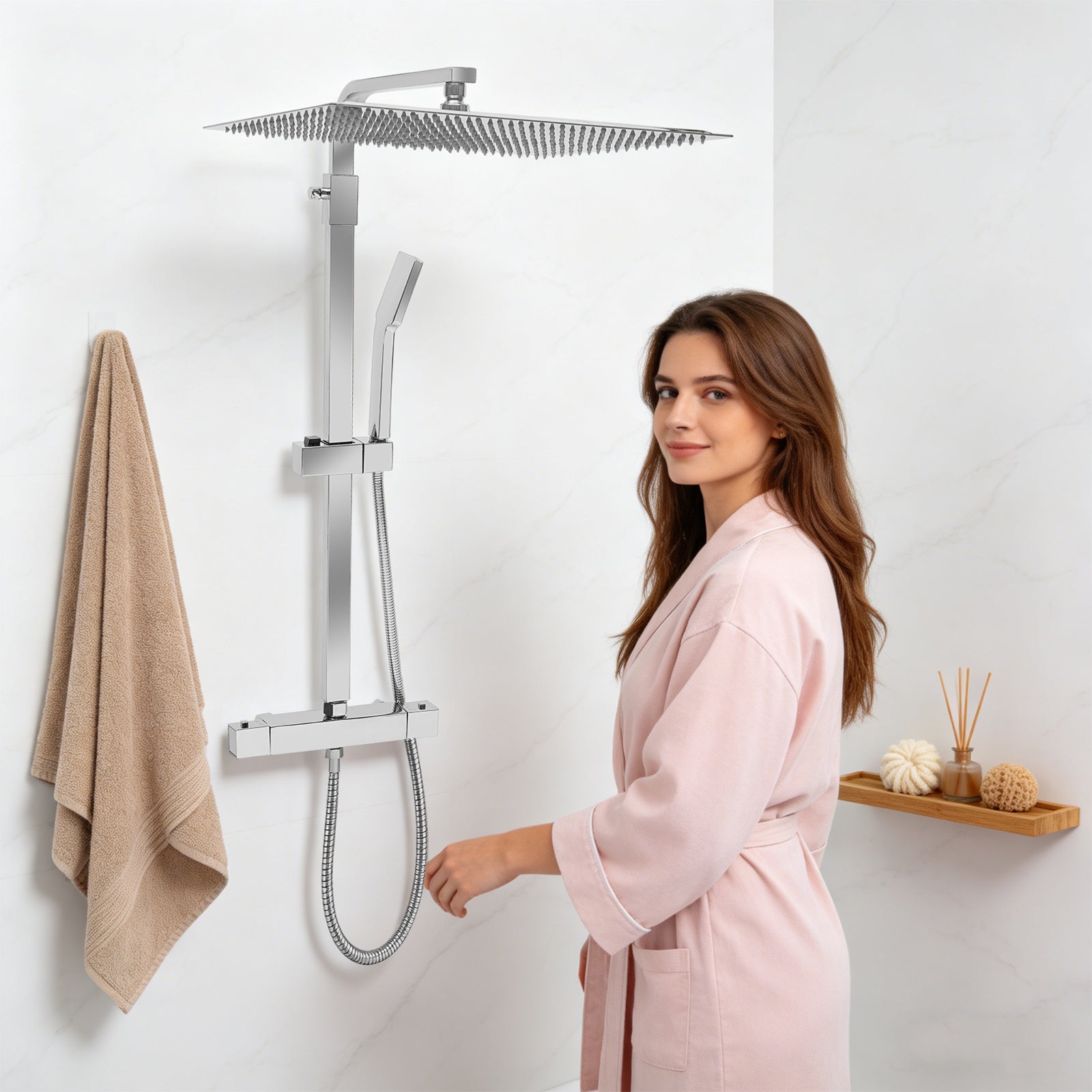 Colonne de douche chromée avec ciel de pluie 33 x 40 cm et thermostat — vue 8