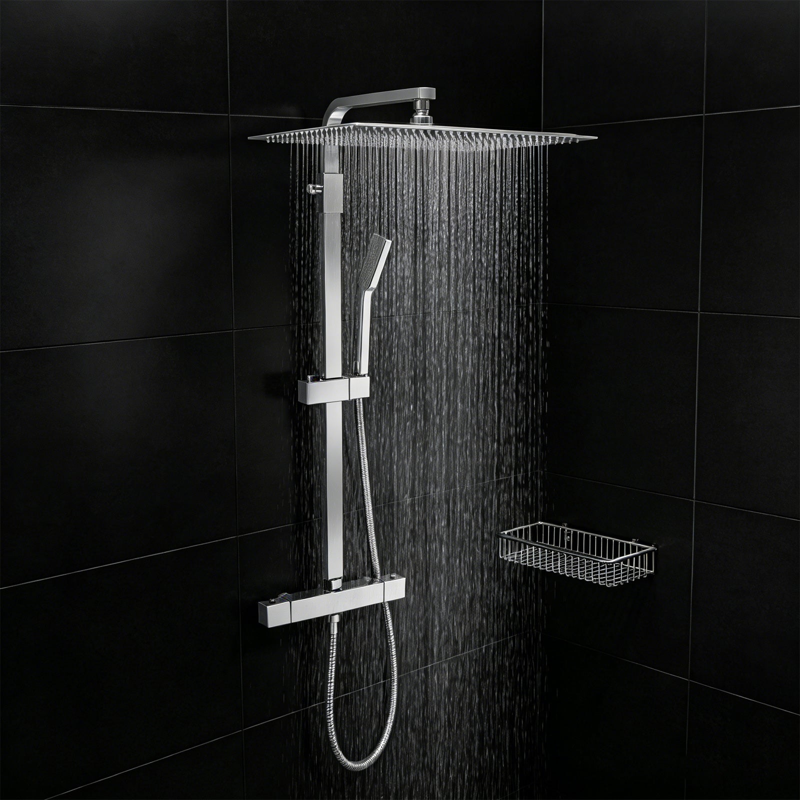 Colonne de douche chromée avec ciel de pluie 33 x 40 cm et thermostat — vue 9