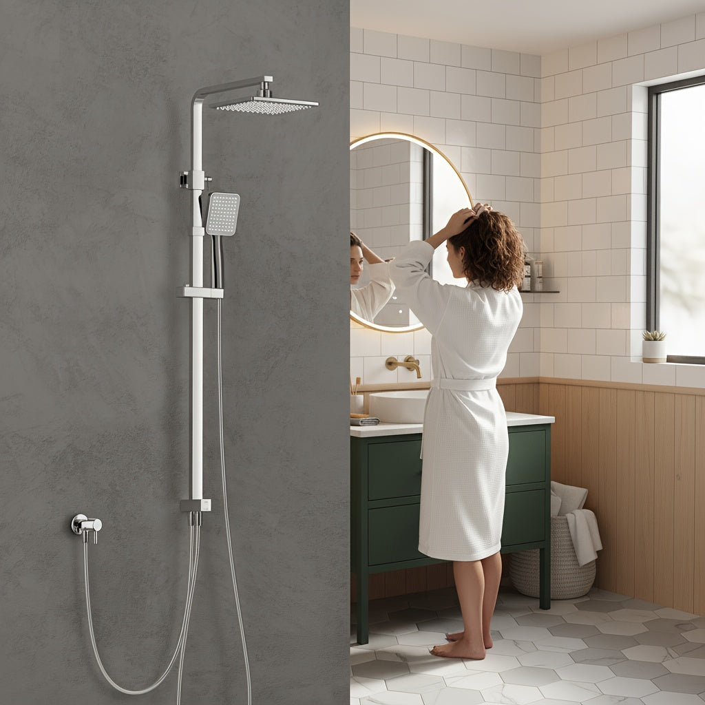 Colonne de douche chromée sans robinetterie à barre réglable de 1,20 m — vue 6