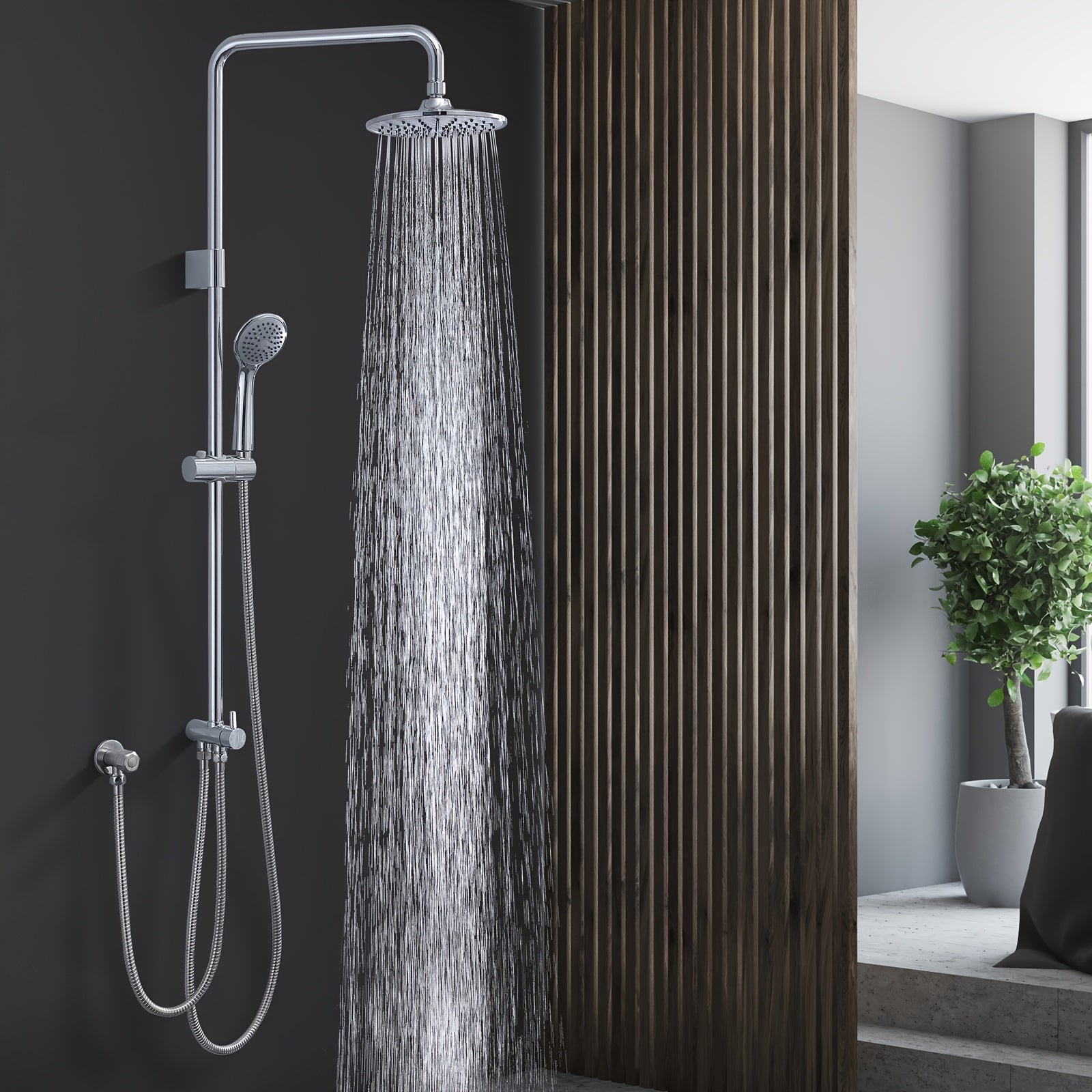 Colonne de douche chromée sans robinetterie à inverseur à levier — vue 5