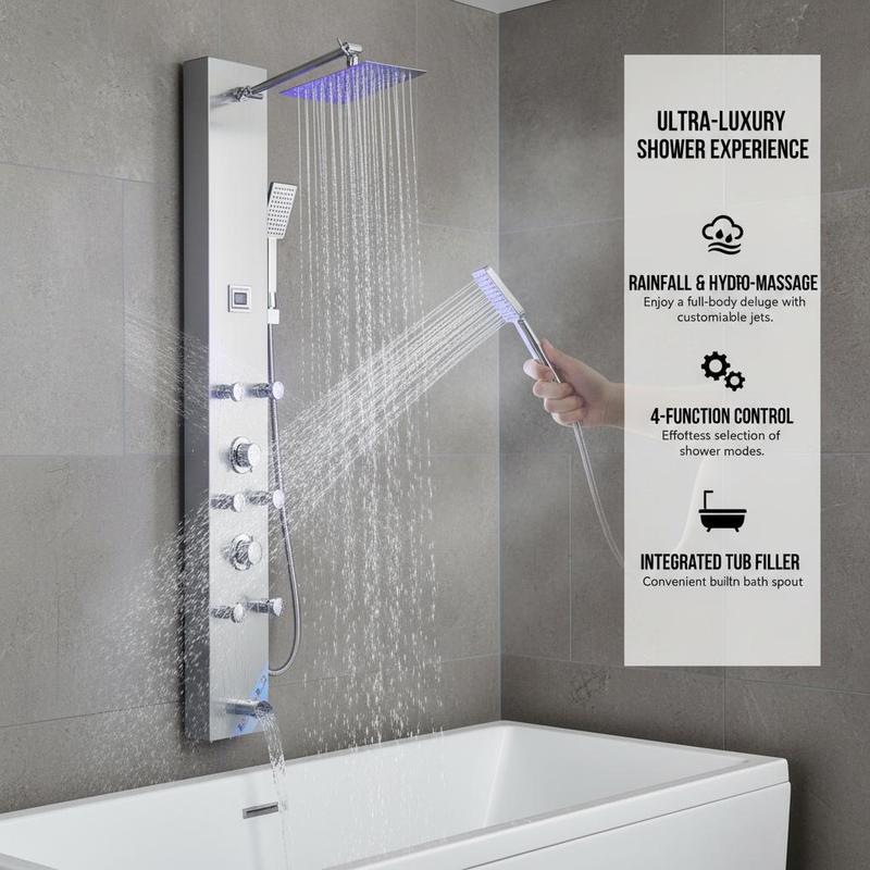 Colonne de douche hydromassante 6 jets avec éclairage LED et bec de baignoire — vue 4