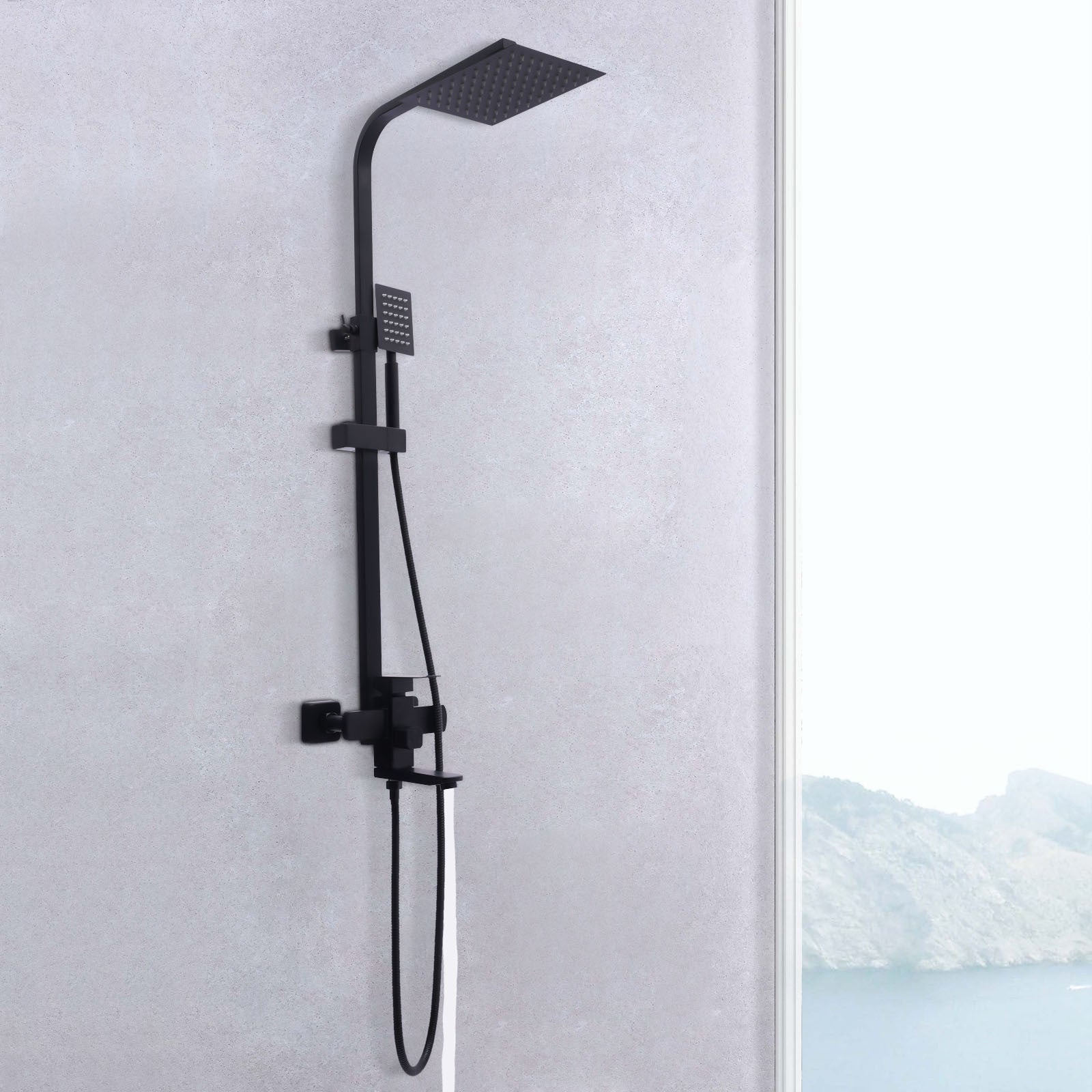 Colonne de douche noire carrée avec mitigeur et ciel de pluie — vue 6