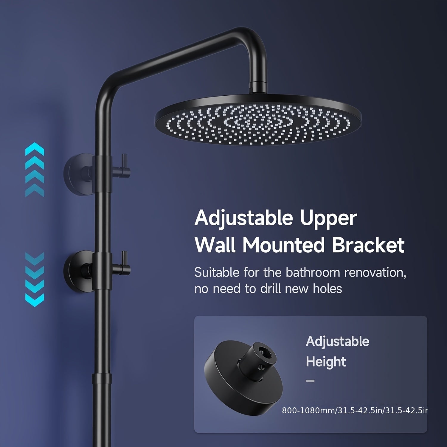 Colonne de douche noire sans robinetterie avec ciel de pluie 25 cm