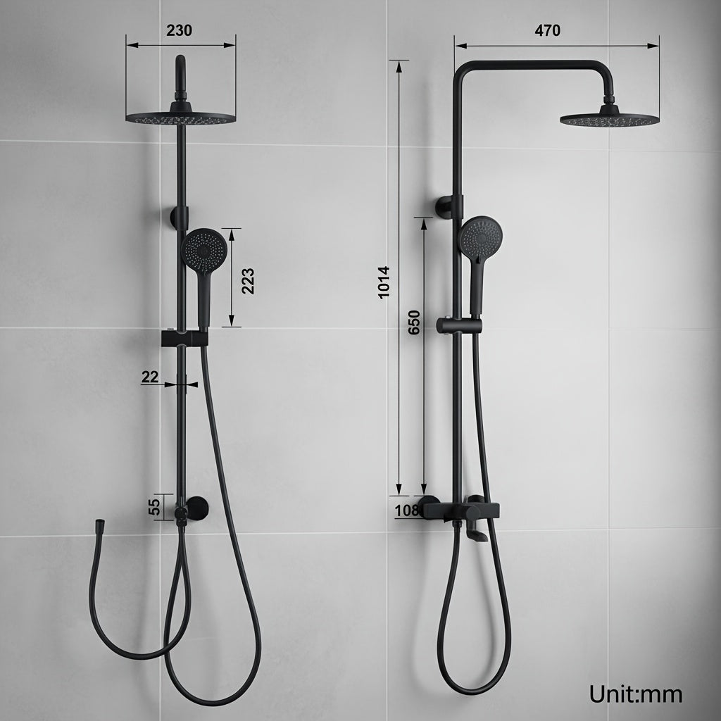 Colonne de douche noire sans robinetterie avec douchette 4 fonctions — vue 5