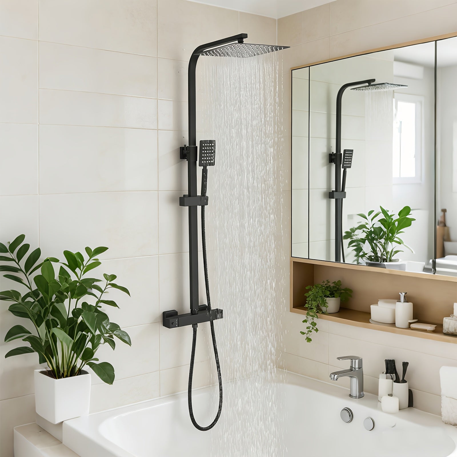 Colonne de douche noire thermostatique avec ciel de pluie 30 x 20 cm — vue 3
