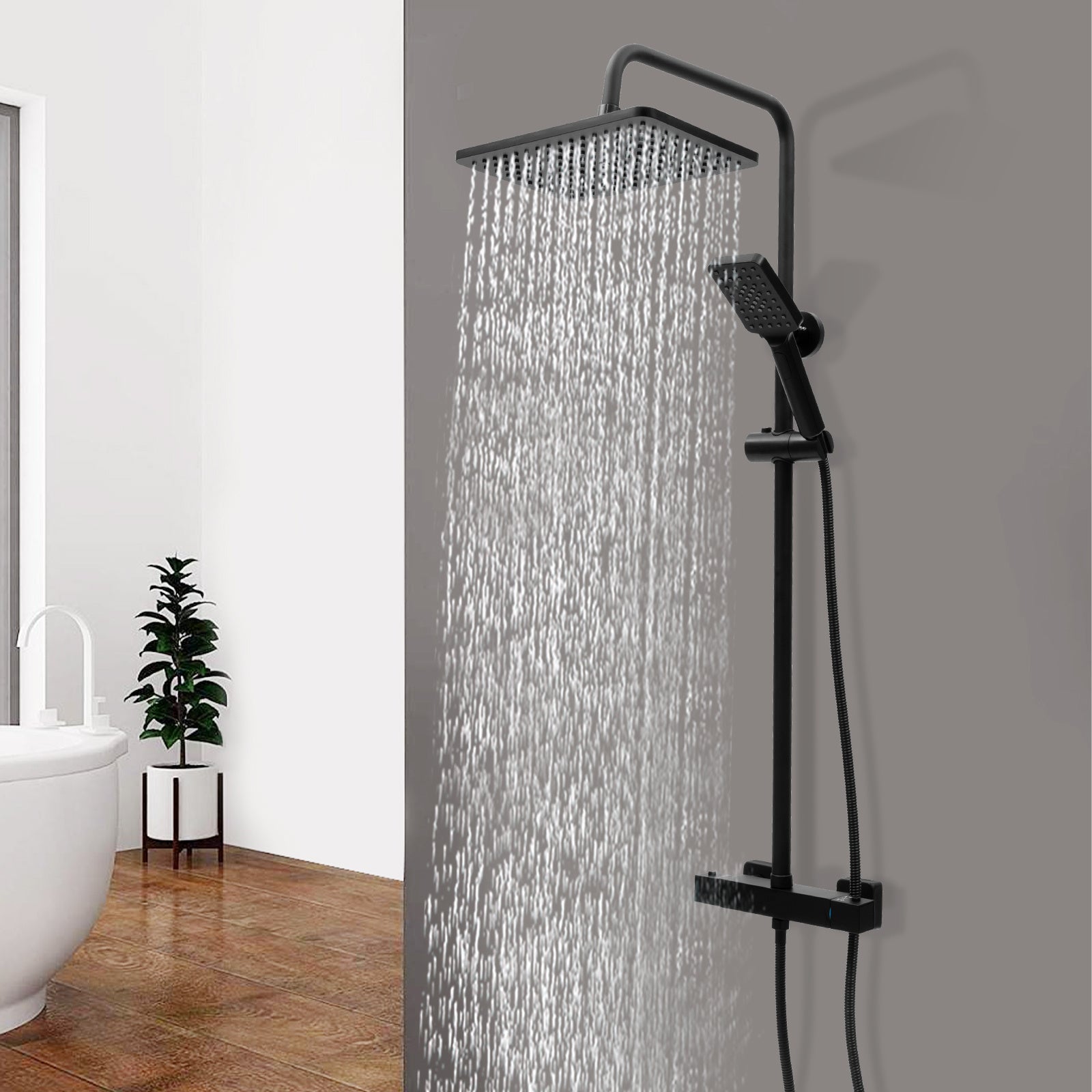 Colonne de douche noire thermostatique avec ciel de pluie carré 30 cm — vue 6