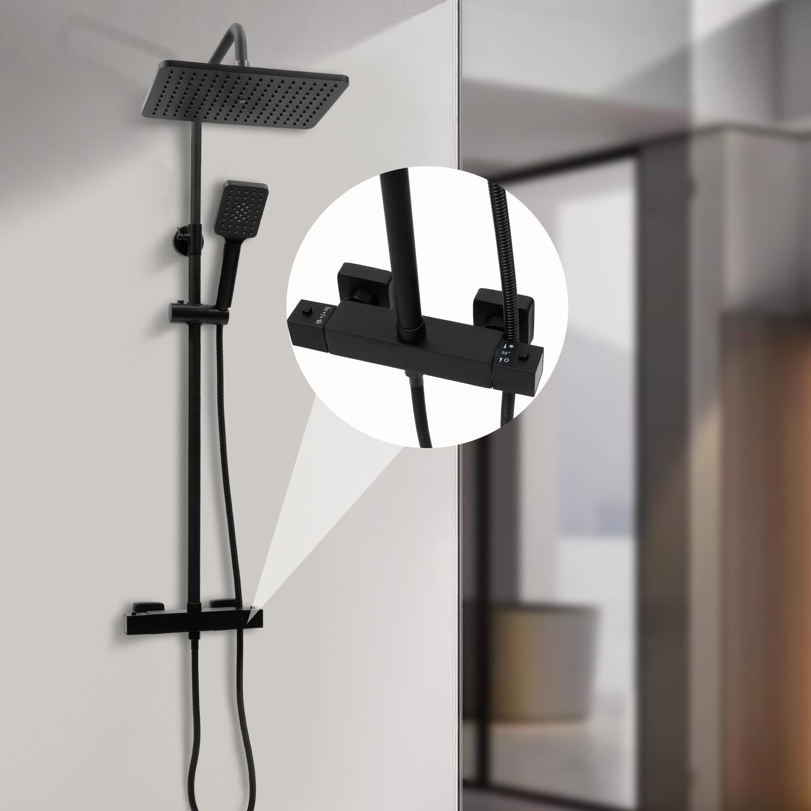 Colonne de douche noire thermostatique avec tablette de 27 cm — vue 6