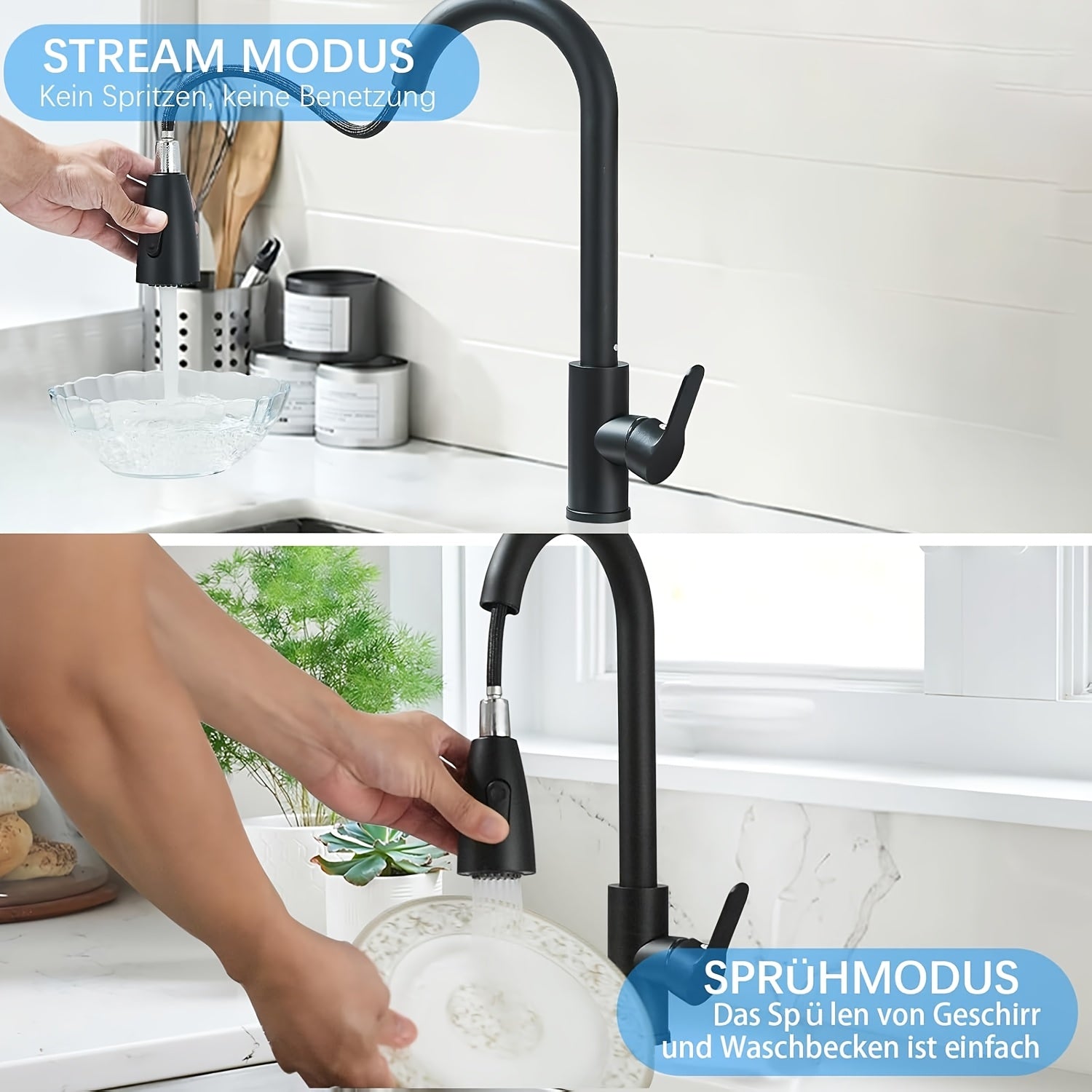 Robinet de cuisine à bec rotatif en acier inoxydable 304, raccord 3/8