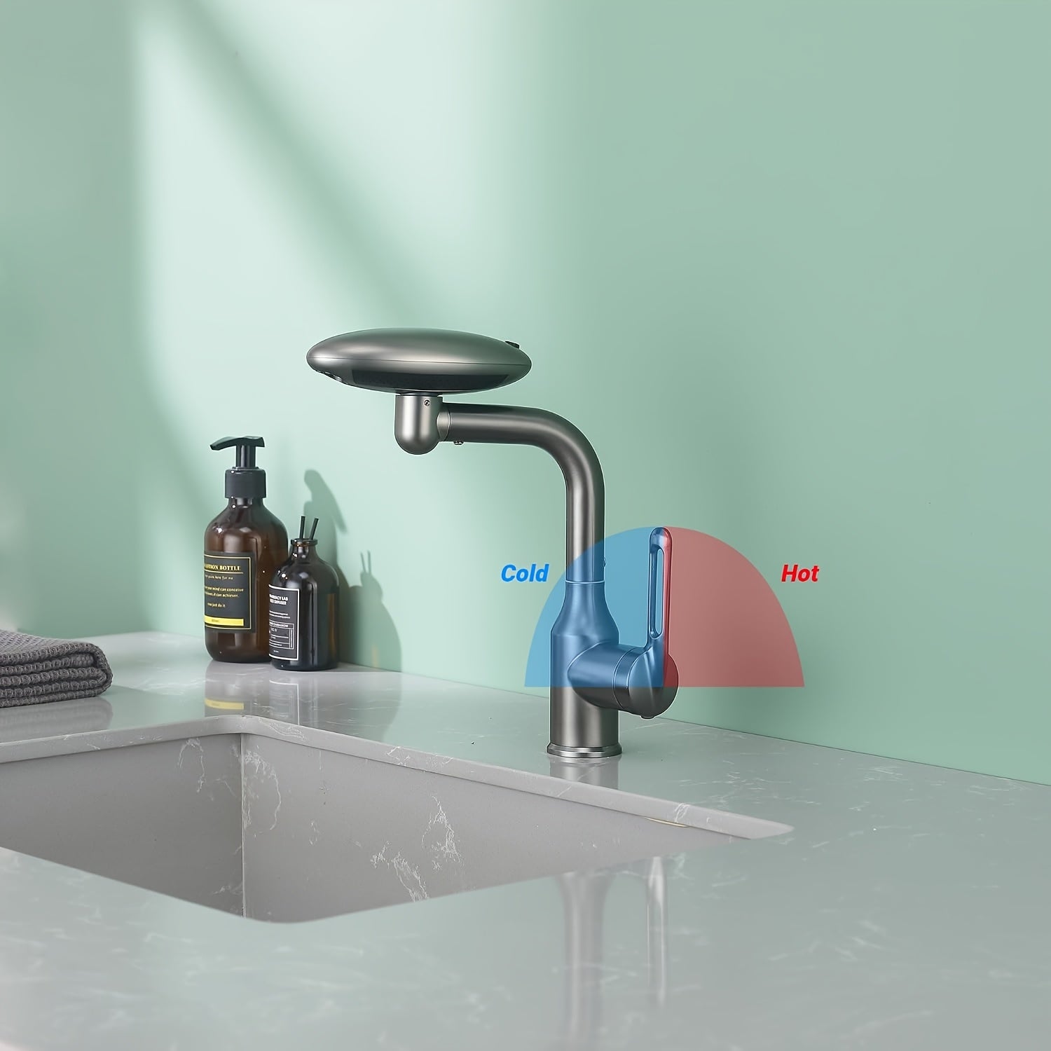 Robinet de lavabo à bec rotatif en acier inoxydable 304, pose 3 trous