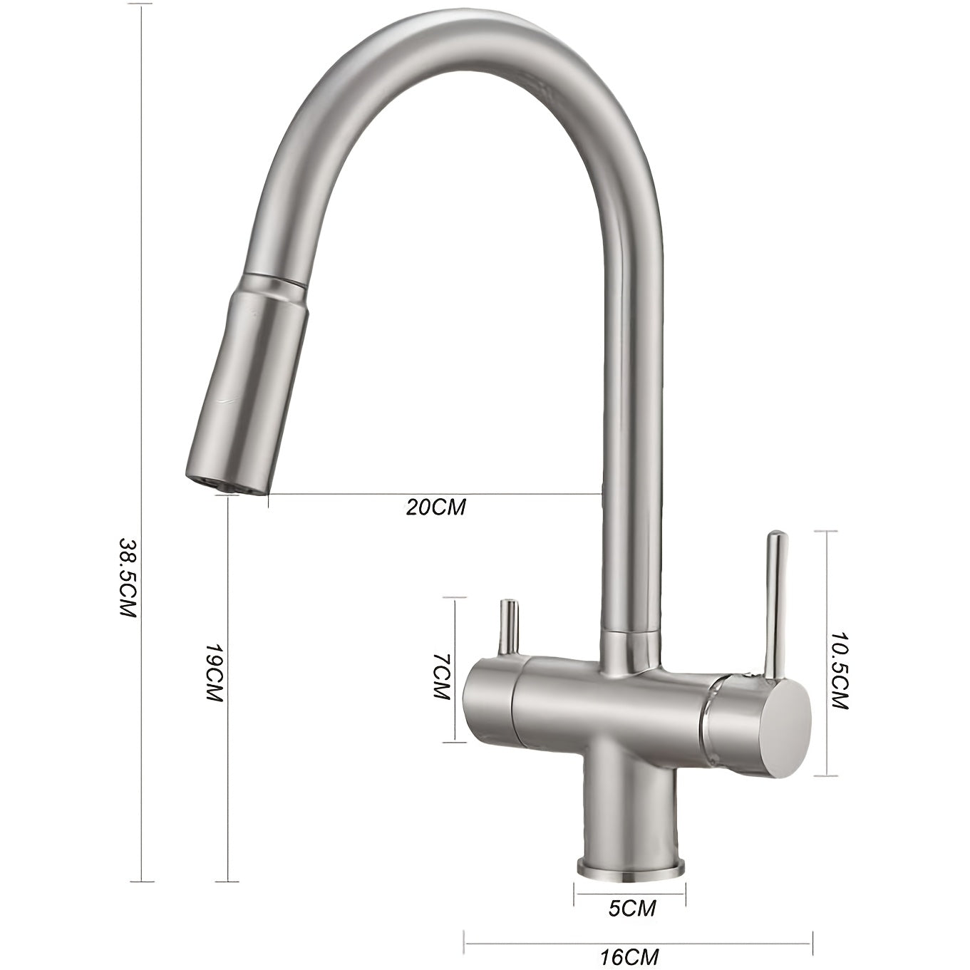 Robinet de cuisine à bec pivotant en acier inoxydable 304, raccord 1/2