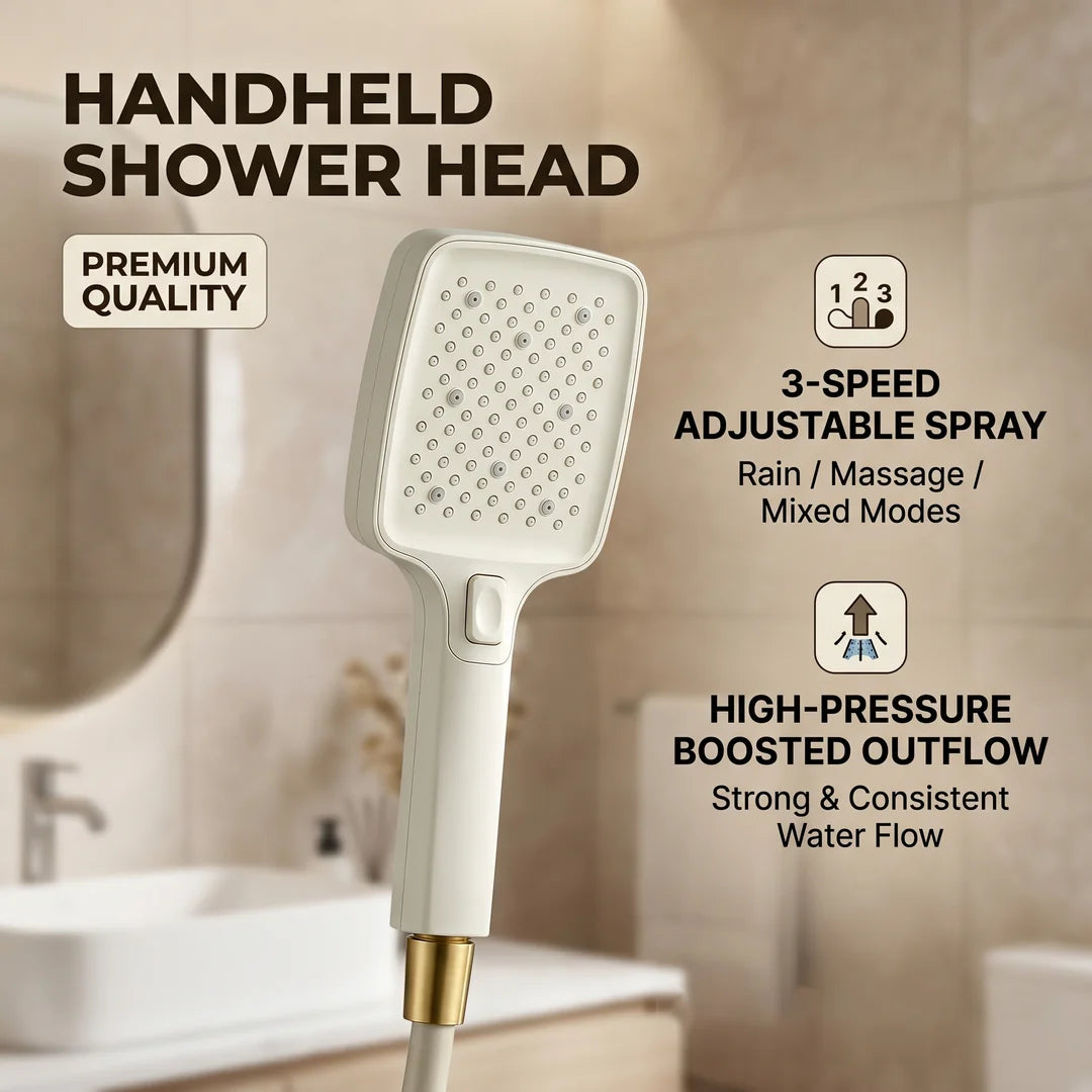 Douchette de douche blanche 3 modes avec buses silicone autonettoyantes