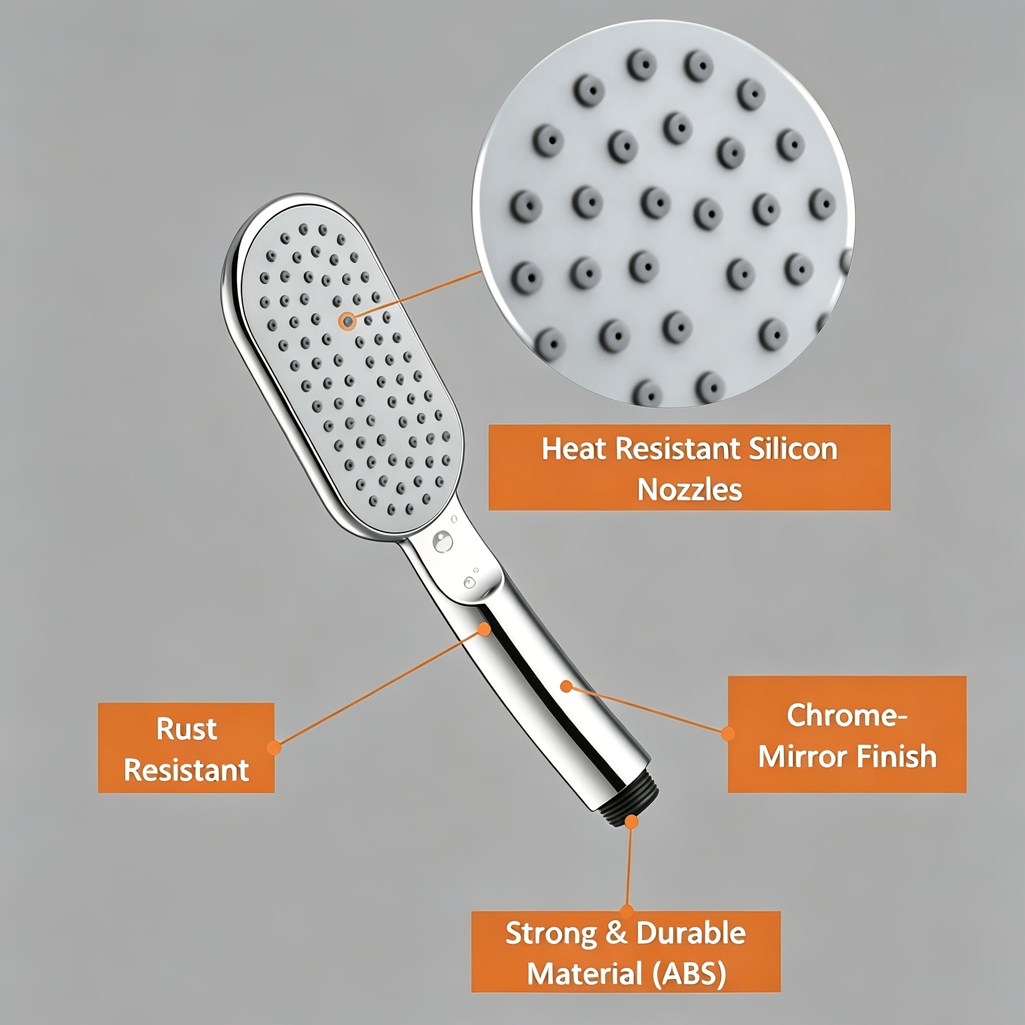 Douchette de douche plate 23,5 cm à buses silicone, chromée — vue 3