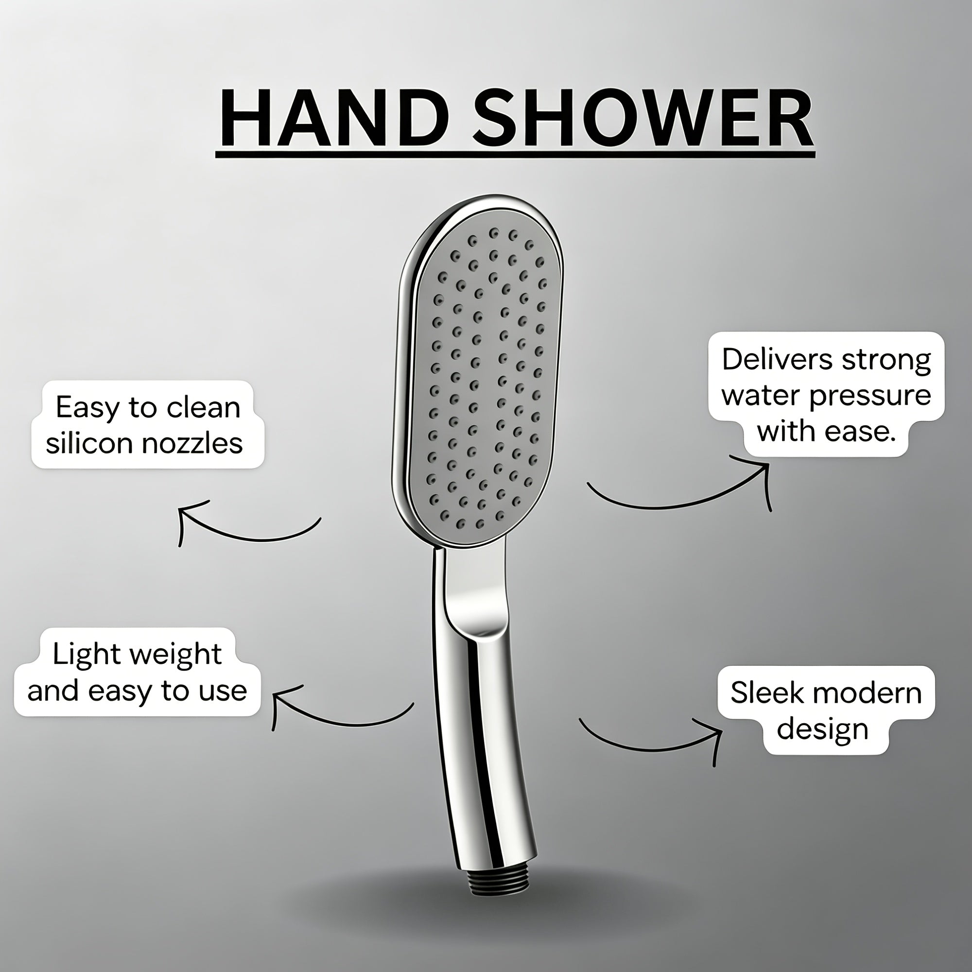Douchette de douche plate 23,5 cm à buses silicone, chromée — vue 5