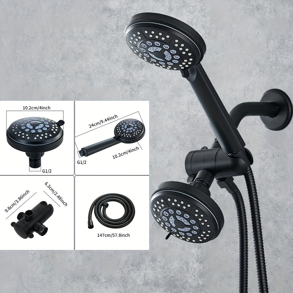 Ensemble de douche deux têtes avec inverseur 3 voies et flexible de 1,47 m — Ensemble de Douche Deluxe - Noir