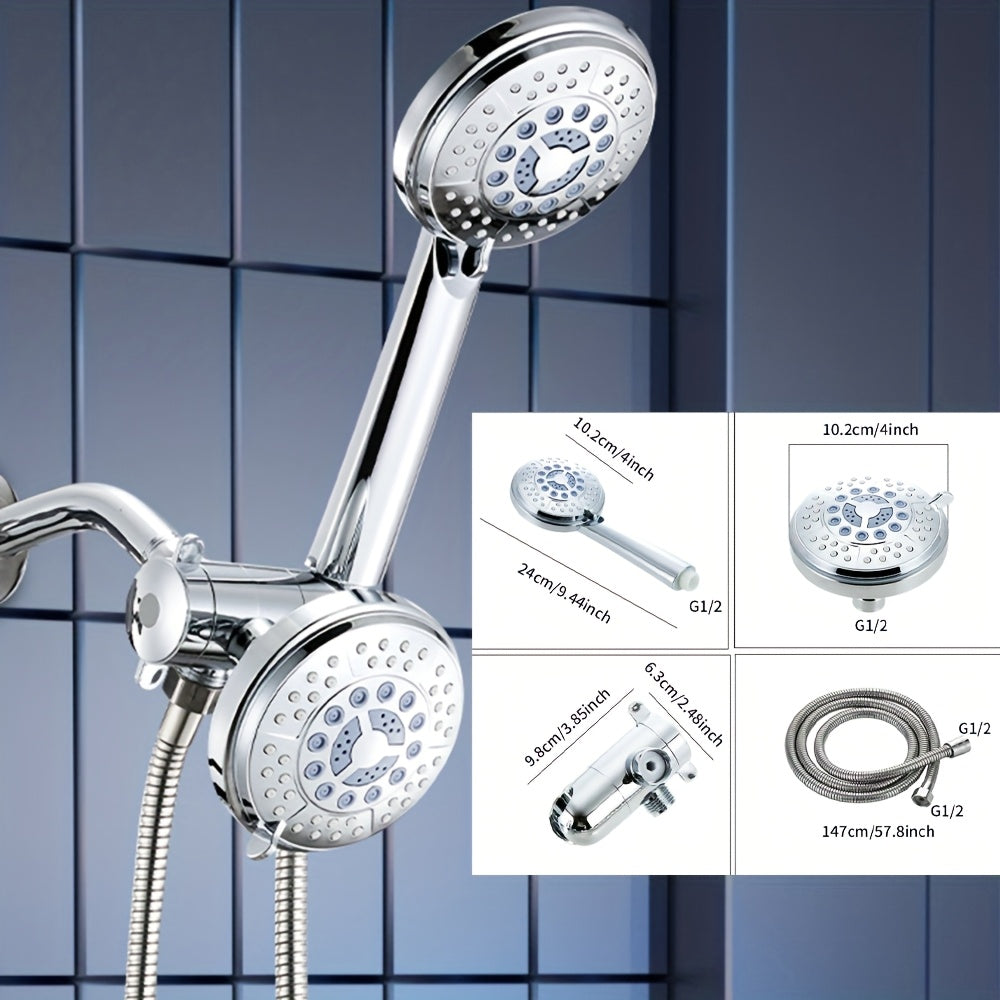 Ensemble de douche deux têtes avec inverseur 3 voies et flexible de 1,47 m — Ensemble de Douche Deluxe - Argenté