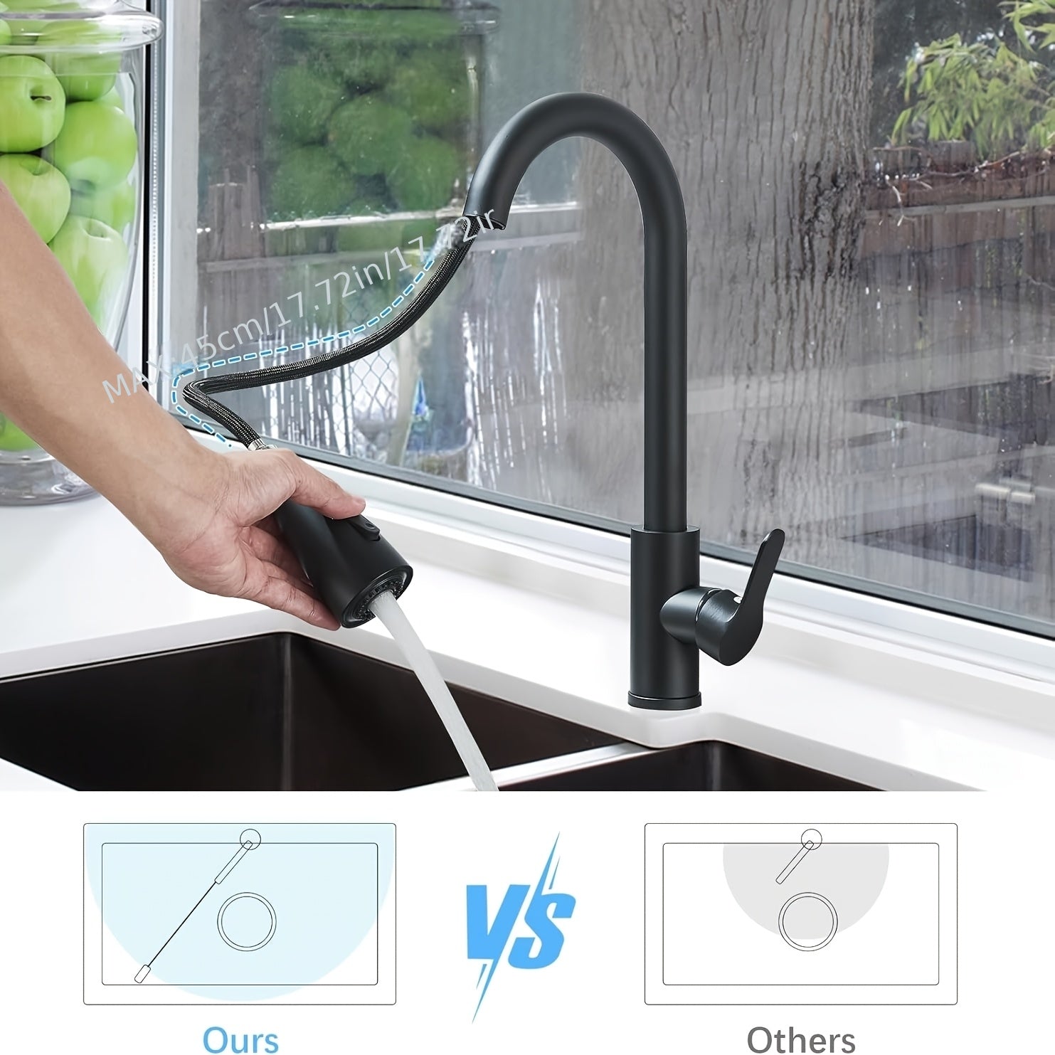 Robinet de cuisine à bec rotatif en acier inoxydable 304, pose 3 trous