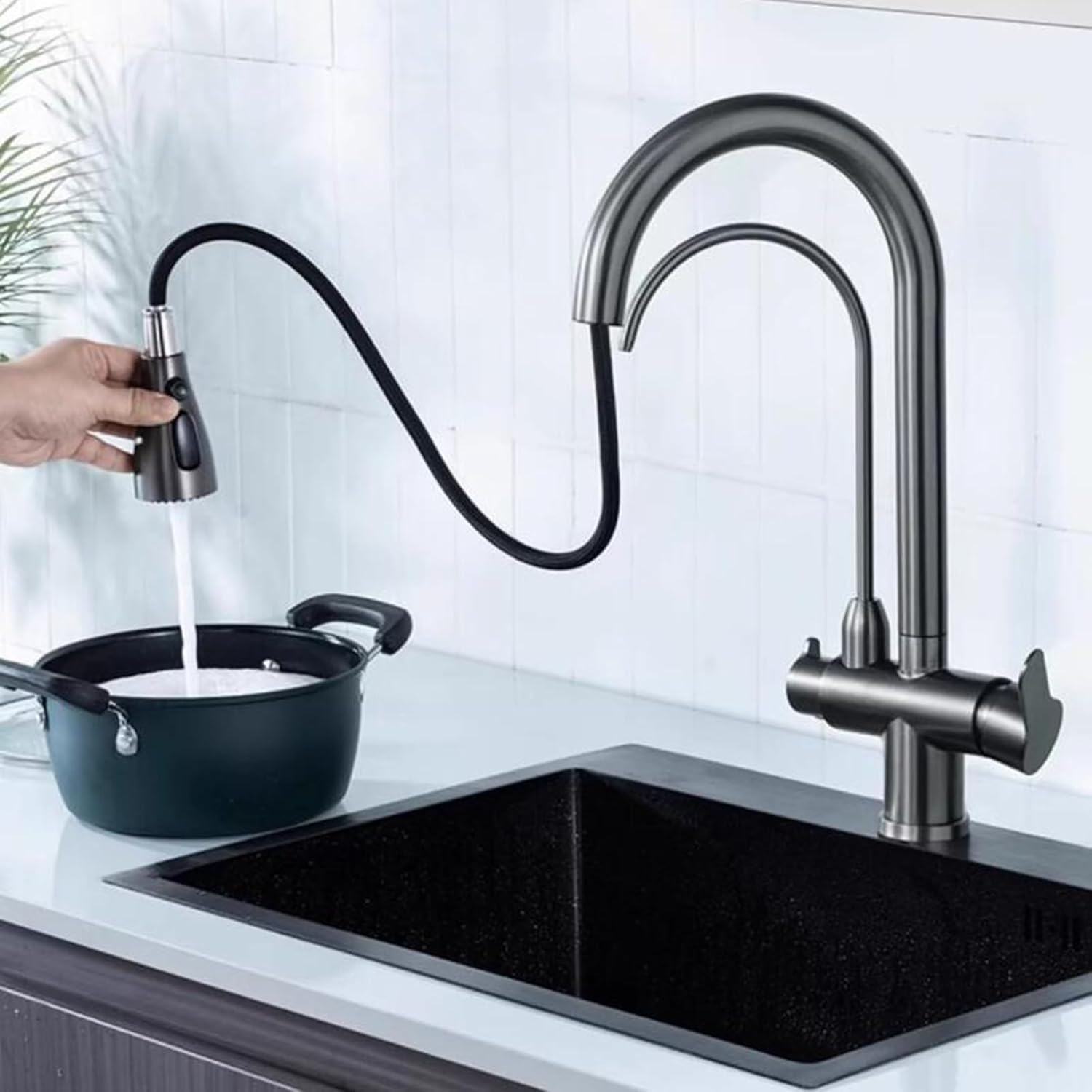 Robinet de cuisine à douchette extractible en acier inoxydable 304, acier inoxydable 304