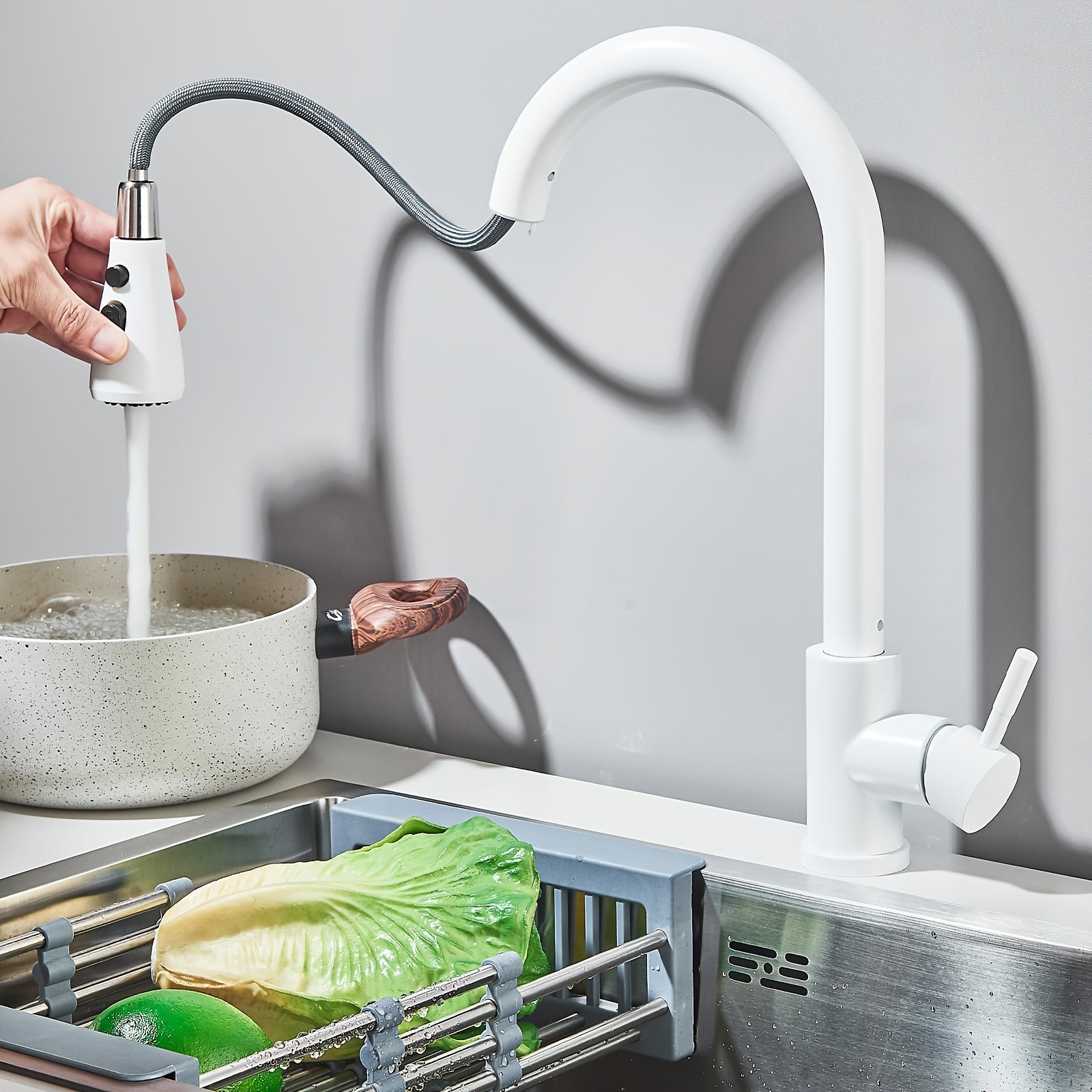 Mitigeur de cuisine à douchette extractible en acier inoxydable, acier inoxydable