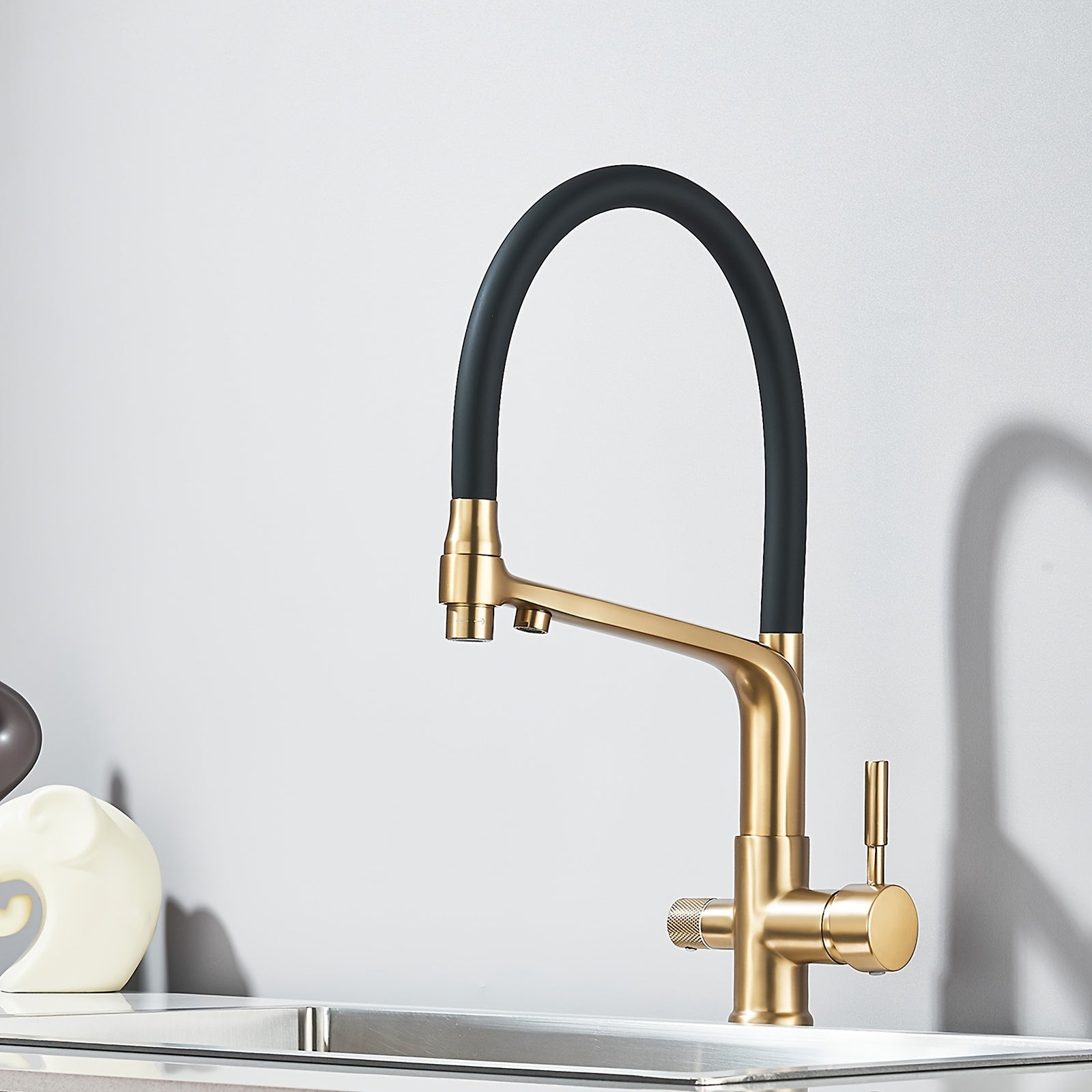 Robinet de cuisine à bec rotatif en acier inoxydable, raccord 3/8