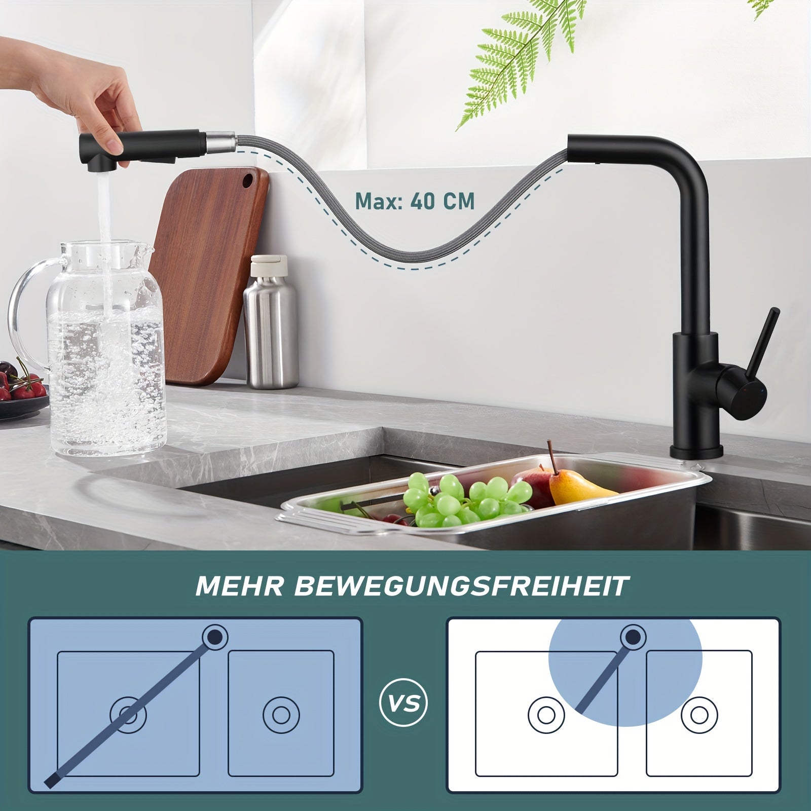 Robinet de cuisine à bec rotatif en acier inoxydable 304, acier inoxydable 304