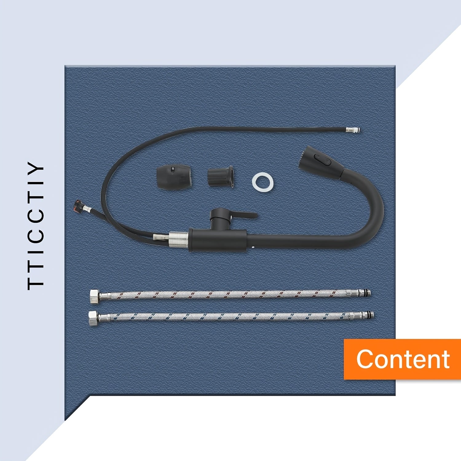 Robinet de cuisine à bec rotatif en acier inoxydable 304, raccord 3/8