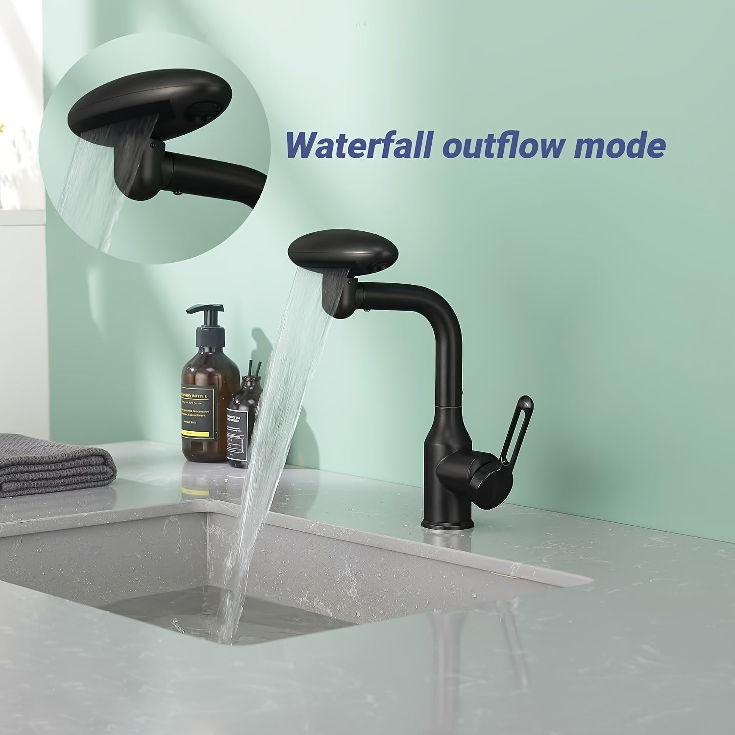 Mitigeur de lavabo à tête rotative et 4 modes de jet