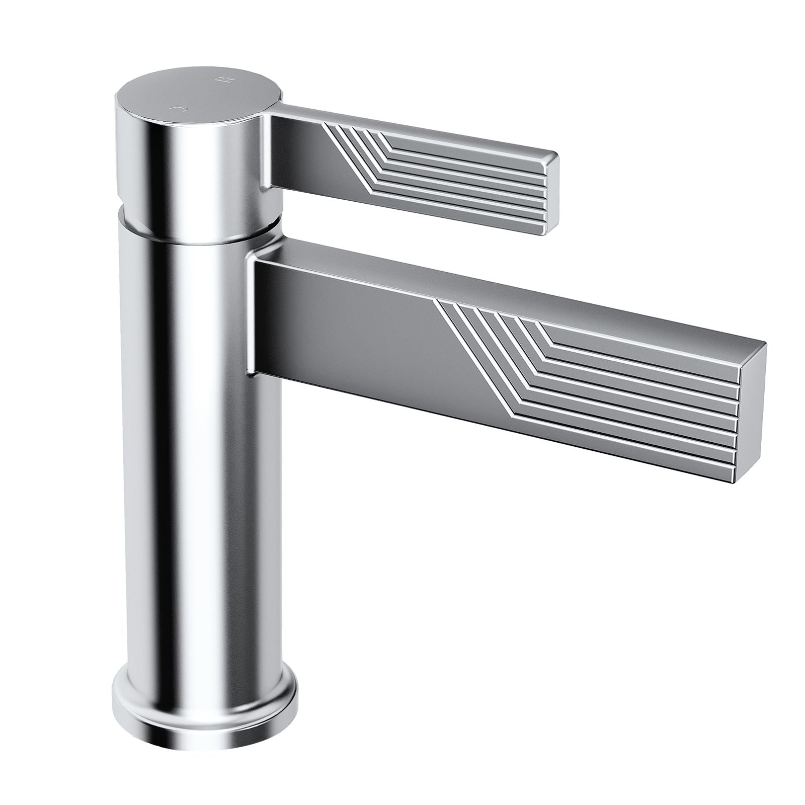 Mitigeur de lavabo chromé au bec cascade strié anti-traces — vue 2