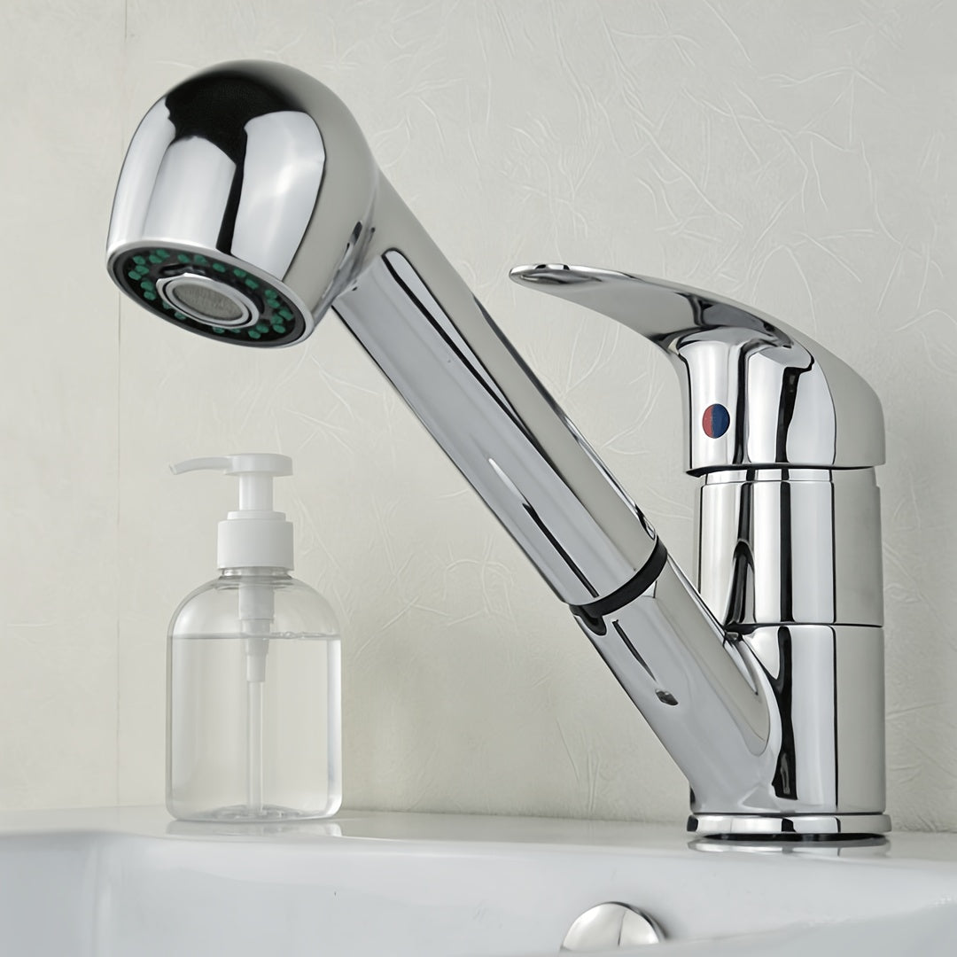 Mitigeur de lavabo chromé bas avec douchette extractible de 16 cm