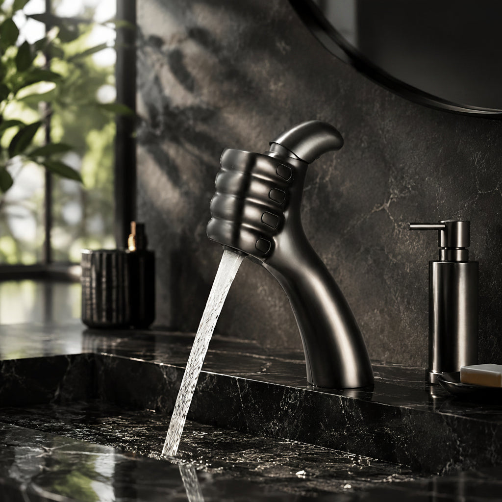 Mitigeur de lavabo design en forme de poing, gris anthracite