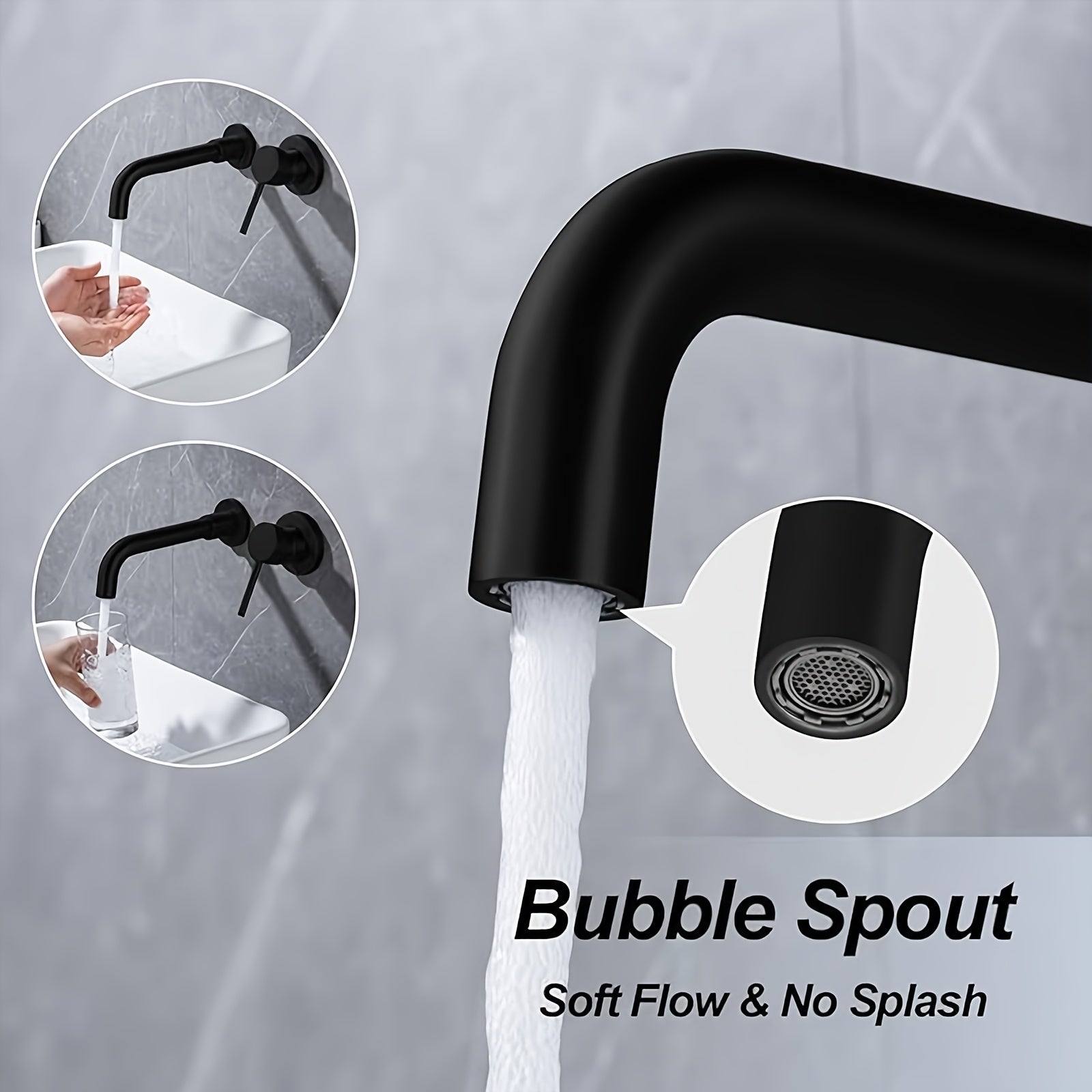 Mitigeur de lavabo mural noir au bec fin encastré — vue 8