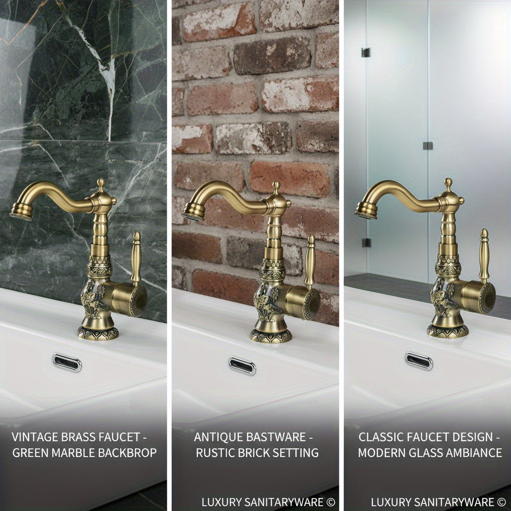 Mitigeur de lavabo rétro en laiton vieilli ciselé — vue 9