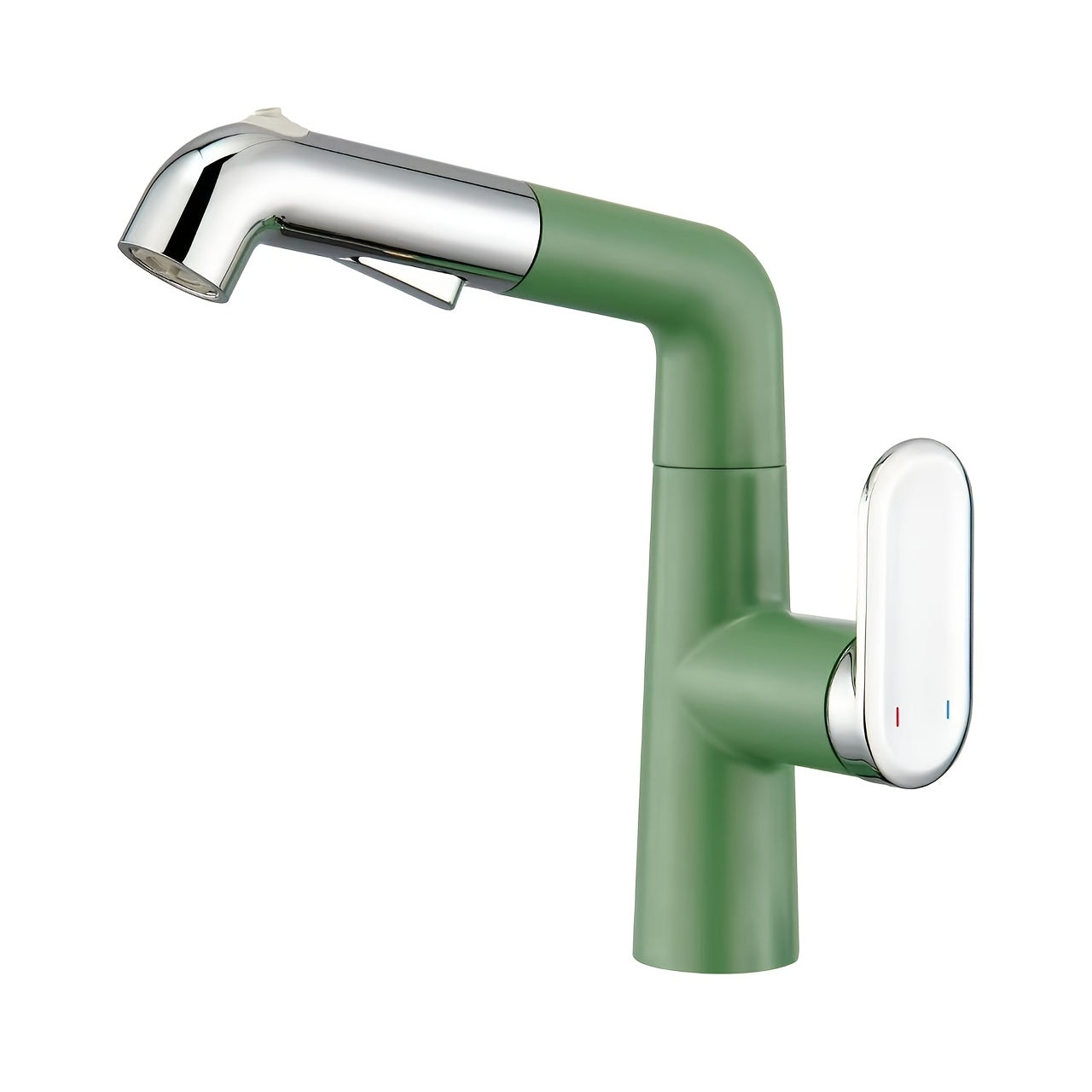 Mitigeur de lavabo vert et chrome à bec extractible — vue 2