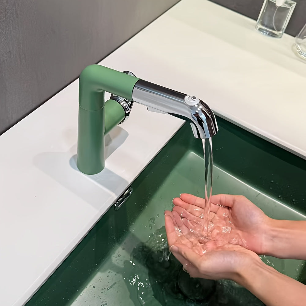 Mitigeur de lavabo vert et chrome à bec extractible — vue 5