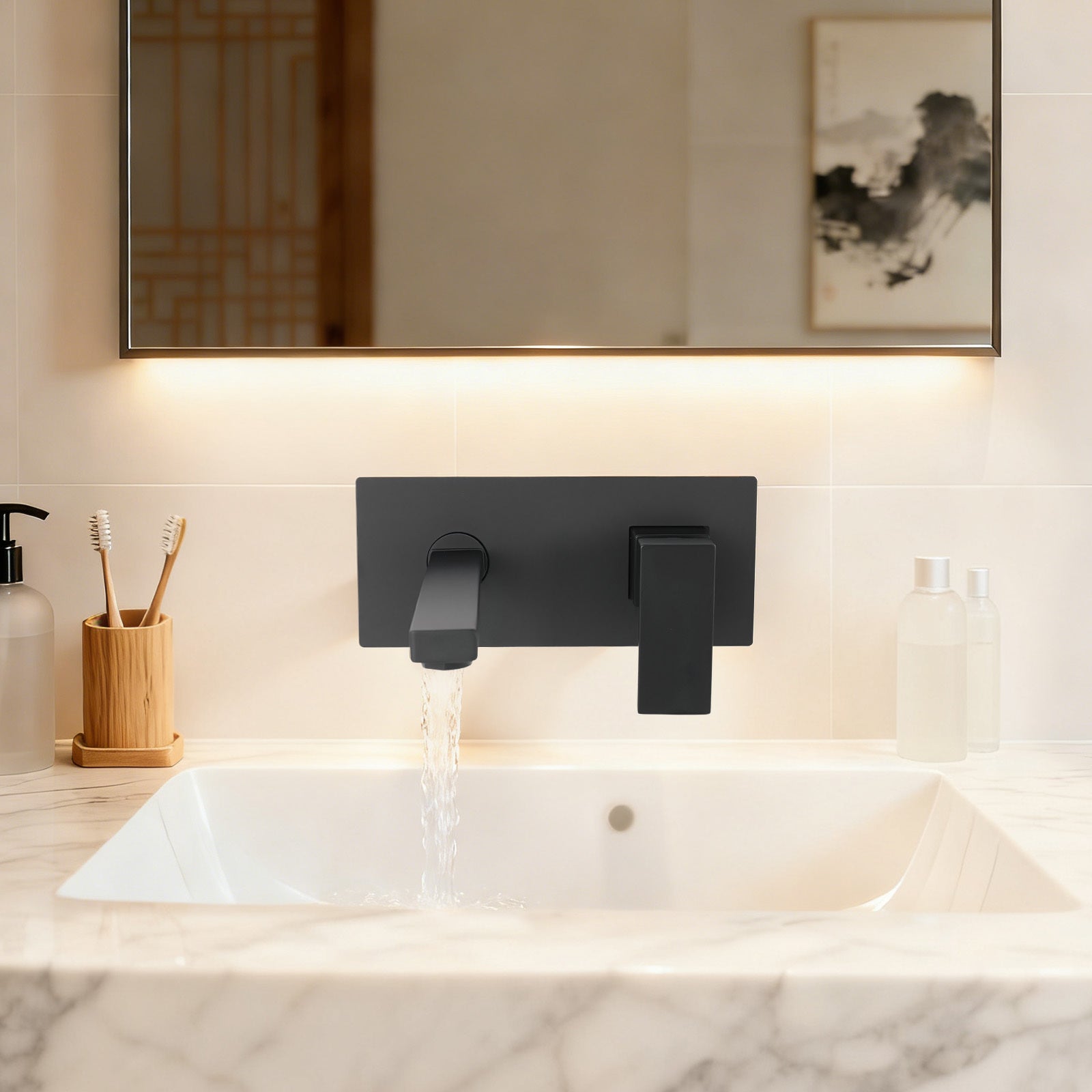 Mitigeur mural cascade noir pour vasque