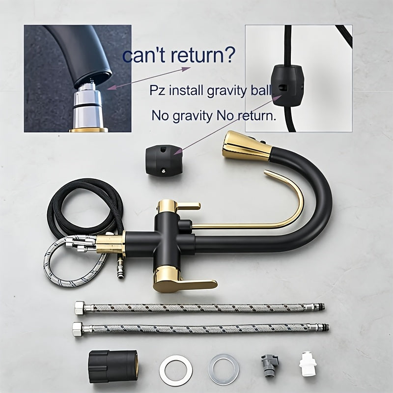 Robinet de cuisine 2 en 1 noir avec douchette extractible, chrome ou or — vue 11