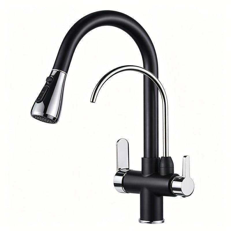 Robinet de cuisine 2 en 1 noir avec douchette extractible, chrome ou or — vue 2