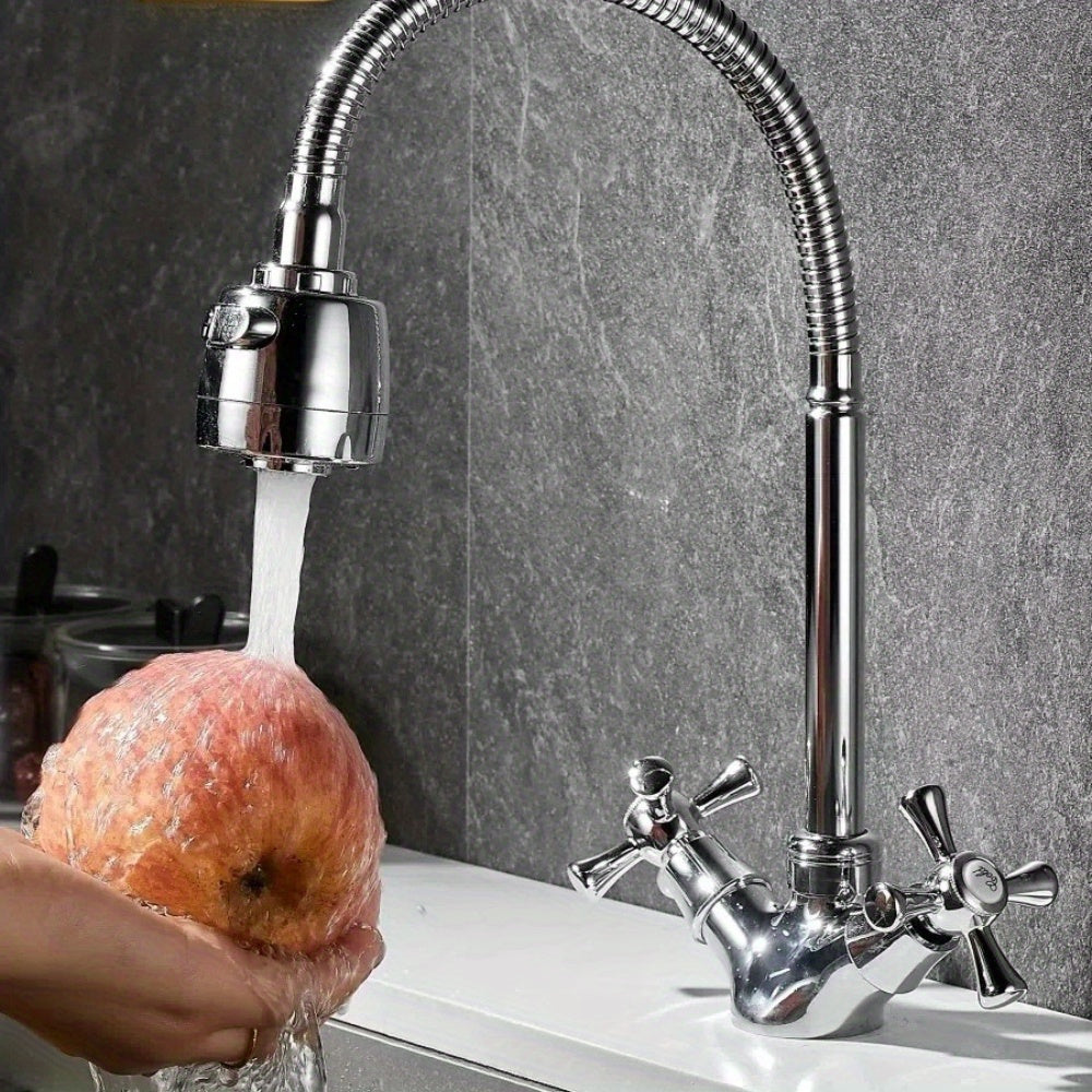 Robinet de cuisine à col flexible métal et deux croisillons