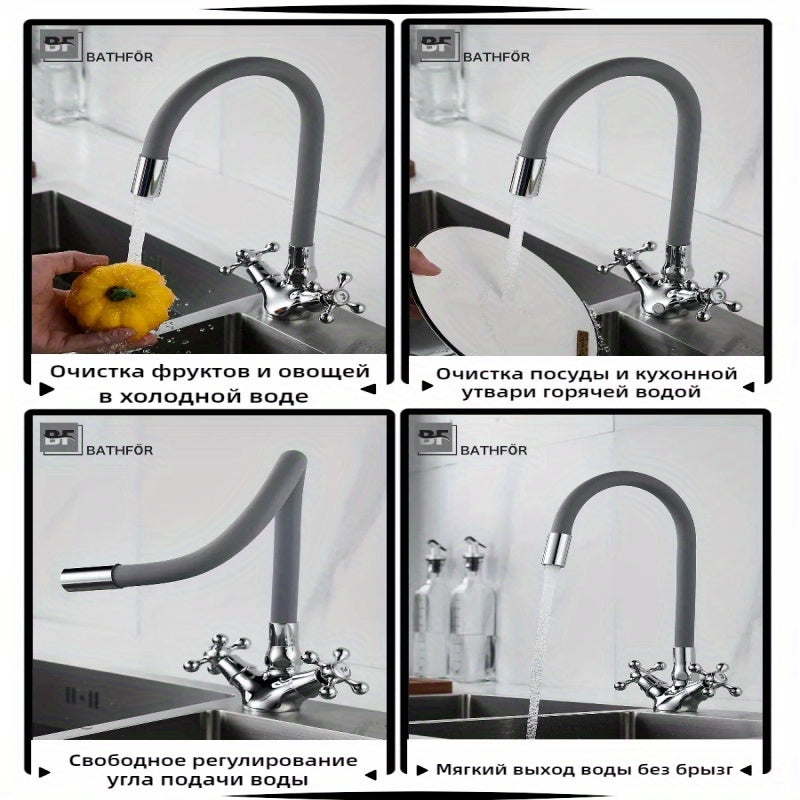 Robinet de cuisine à col souple coloré et deux croisillons — vue 8