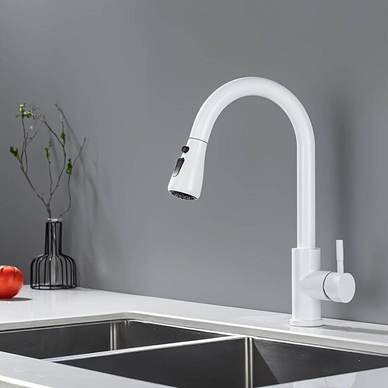 Robinet de cuisine blanc pivotant 360° avec douchette extractible — vue 7