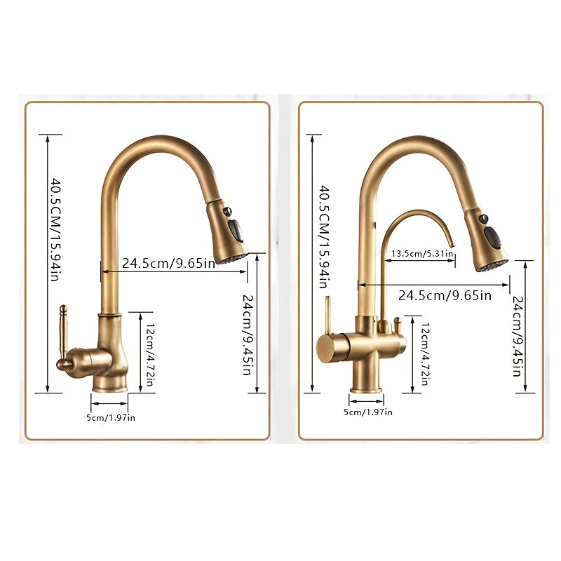 Robinet de cuisine doré 3 voies avec douchette extractible et bec filtrant — vue 8