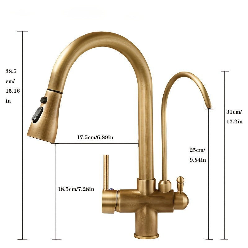 Robinet de cuisine doré à deux becs avec douchette extractible de 38 cm — vue 4
